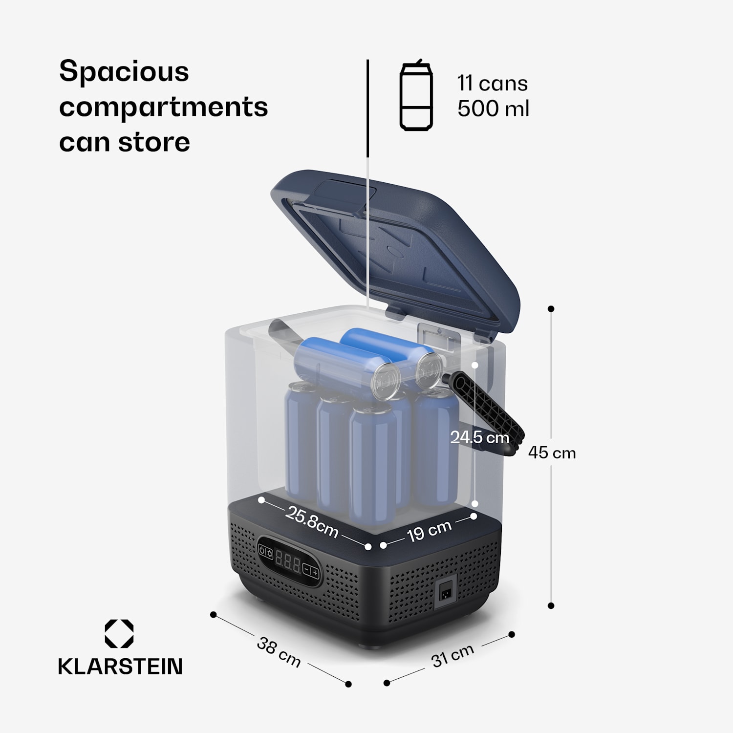 SwiftFrost 12L -kylmälaatikko | 12V/230V | jopa -20 °C | kompressori | 2 tehotasoa | LED-näyttö | LED-näyttö 12 litraa | Sininen
