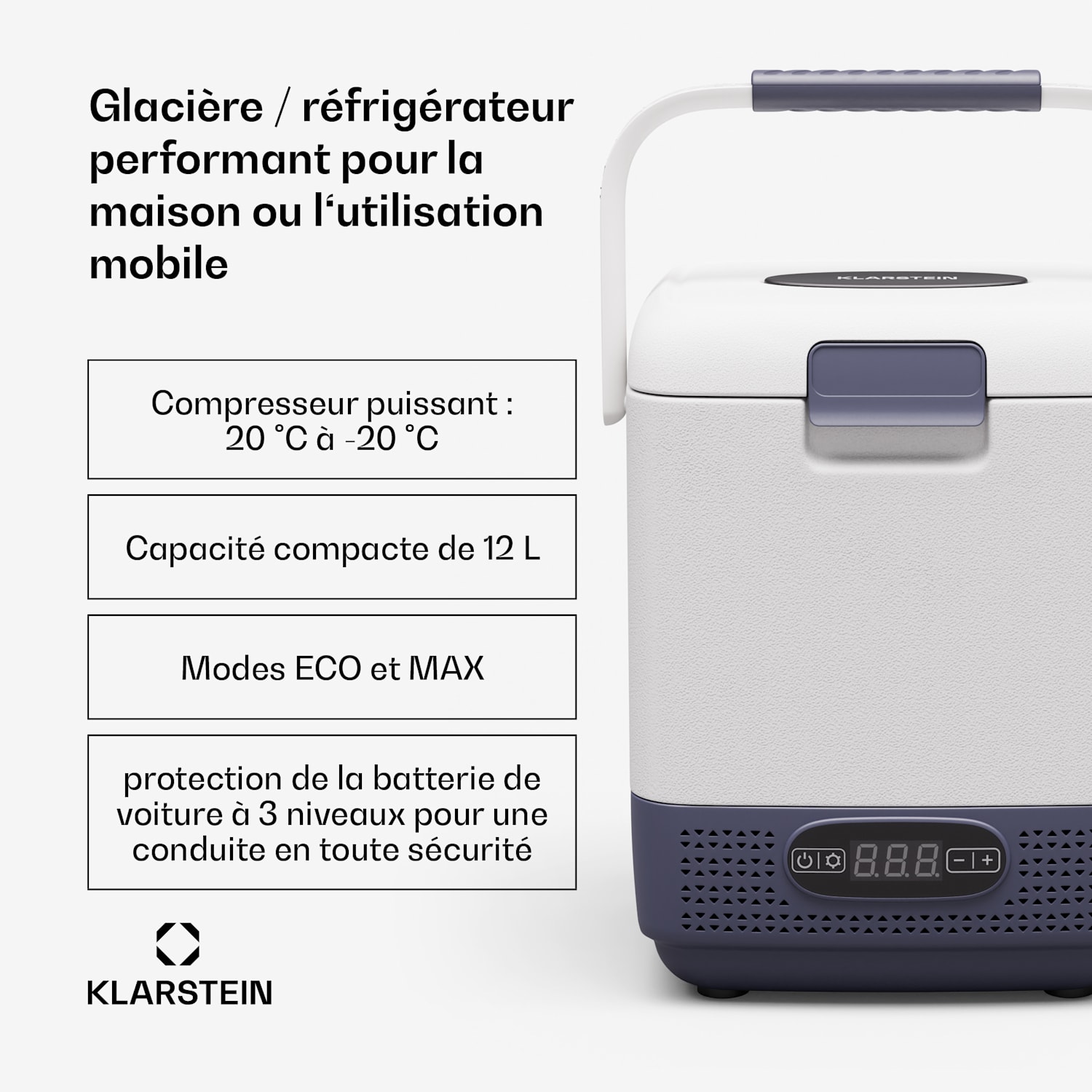 SwiftFrost 12L koelbox | 12V/230V | tot -20 °C | compressor | 2 vermogensniveaus | LED display 12 Liter | Wit
