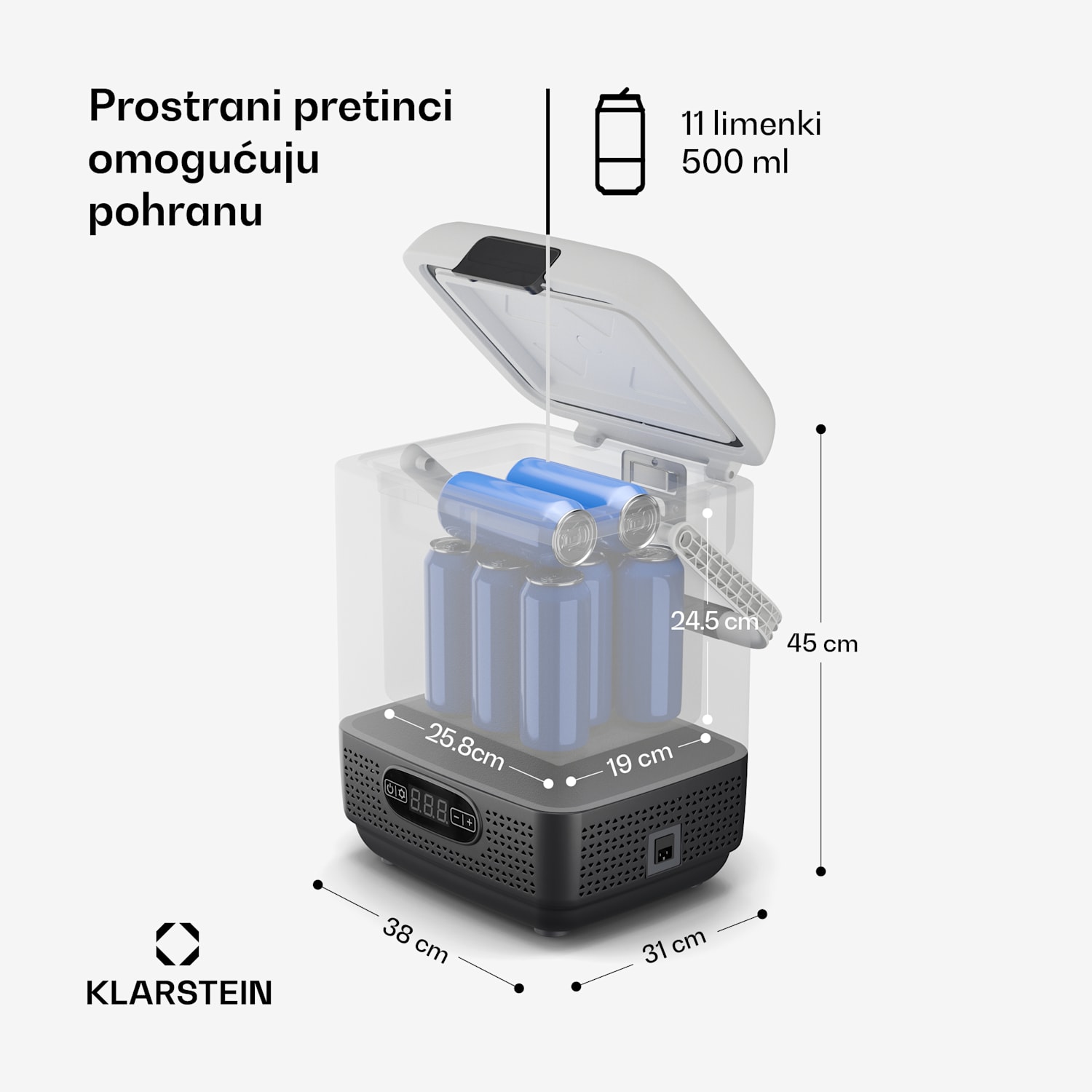 SwiftFrost 12L rashladna kutija, 12V-24V/230V, do -20 °C, kompresor, 2 razine snage, LED zaslon 12 litara | Bijela
