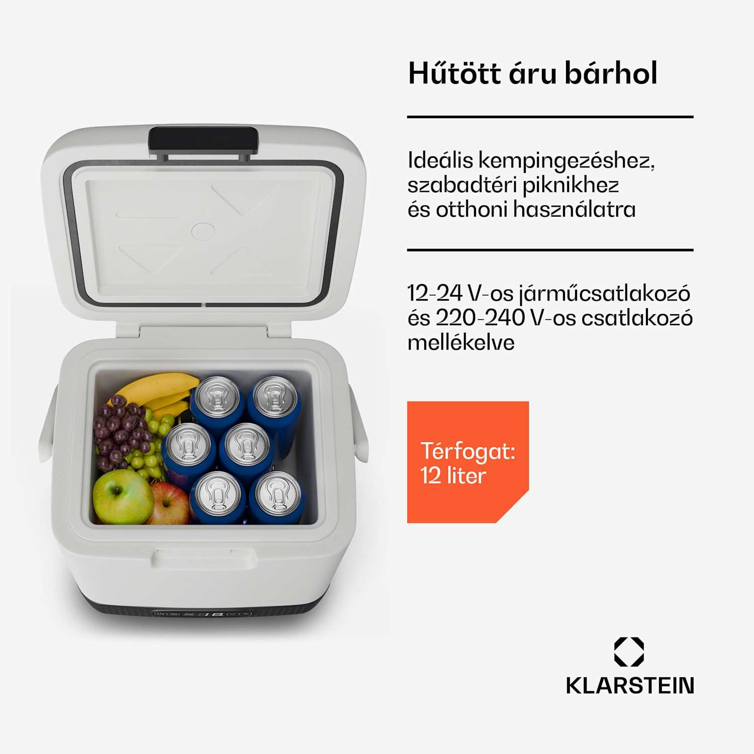 SwiftFrost 12L hűtőtáska, 12V-24V/230V, -20 °C-ig, kompresszor, 2 teljesítményszint, LED kijelző 