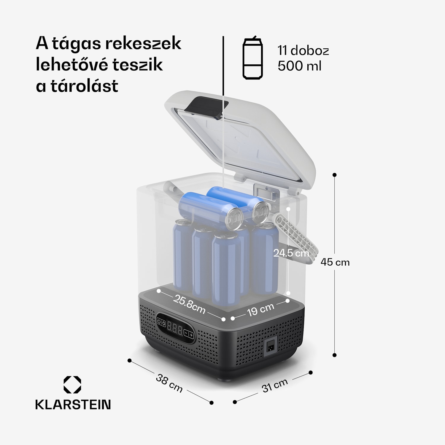 SwiftFrost 12L hűtőtáska, 12V-24V/230V, -20 °C-ig, kompresszor, 2 teljesítményszint, LED kijelző 