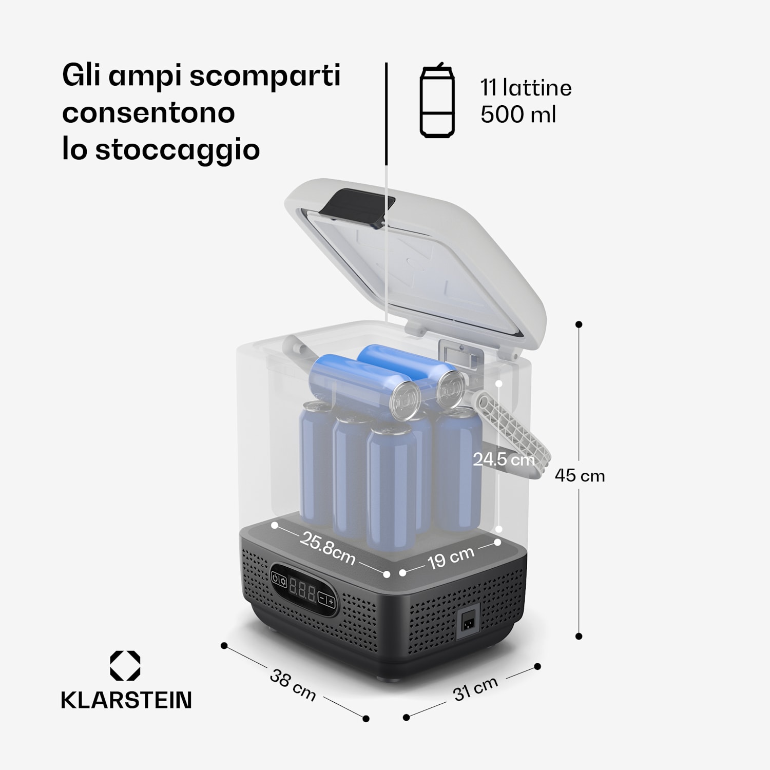 SwiftFrost 12L Frigo portatile | 12V/230V | Fino a -20 °C | Compressore | 2 livelli di potenza | Display a LED 12 litri | Bianco