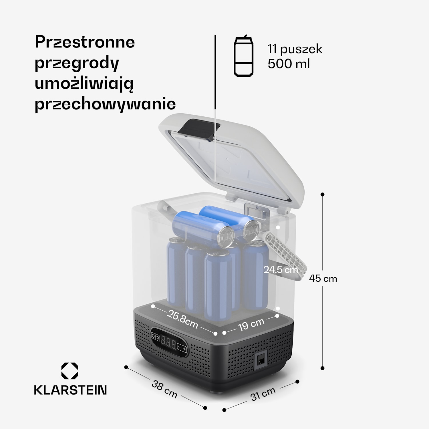 SwiftFrost 12 l lodówka turystyczna, 12 V/230 V, do -20°C, sprężarka, 2 poziomy mocy, wyświetlacz LED 12 litrów | Biały