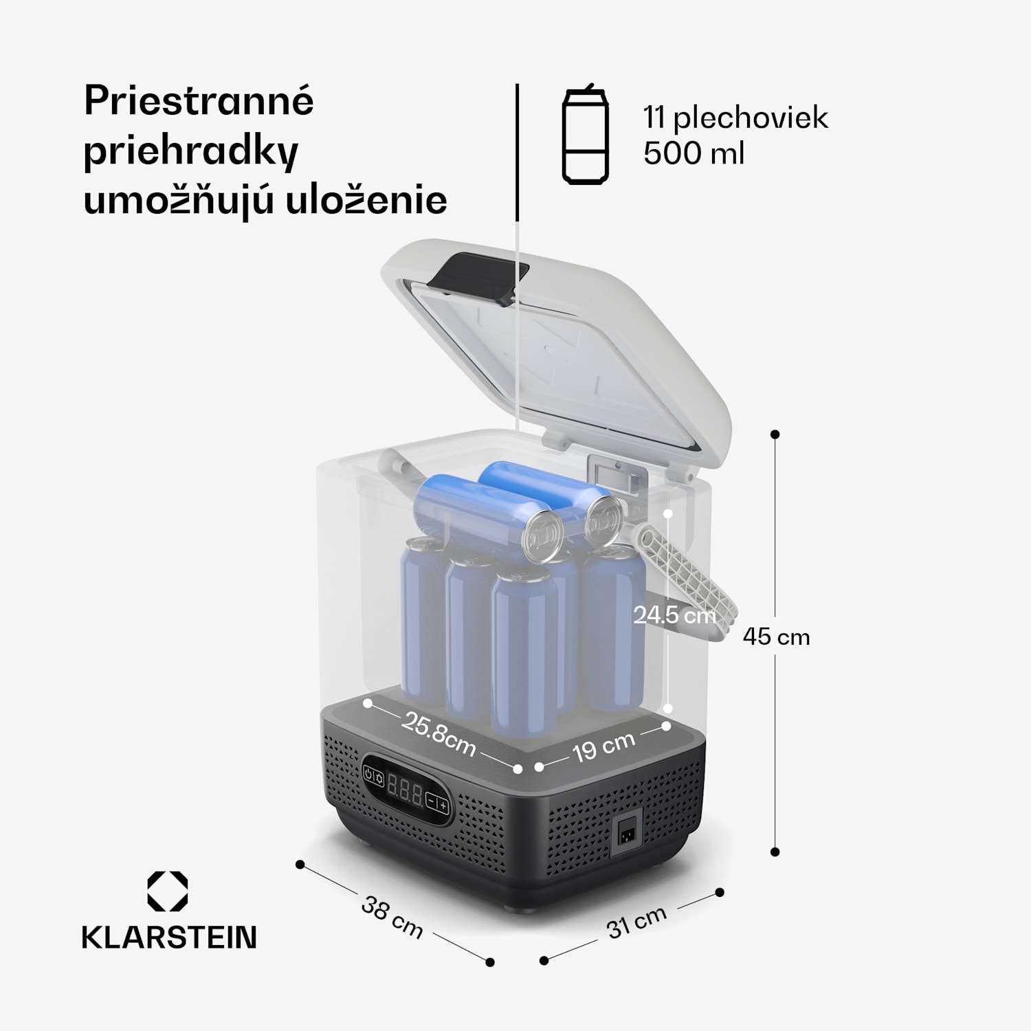 SwiftFrost 12L chladiaci box, 12V-24V/230V, do -20 °C, kompresor, 2 úrovne výkonu, LED displej 12 litrov | Biela