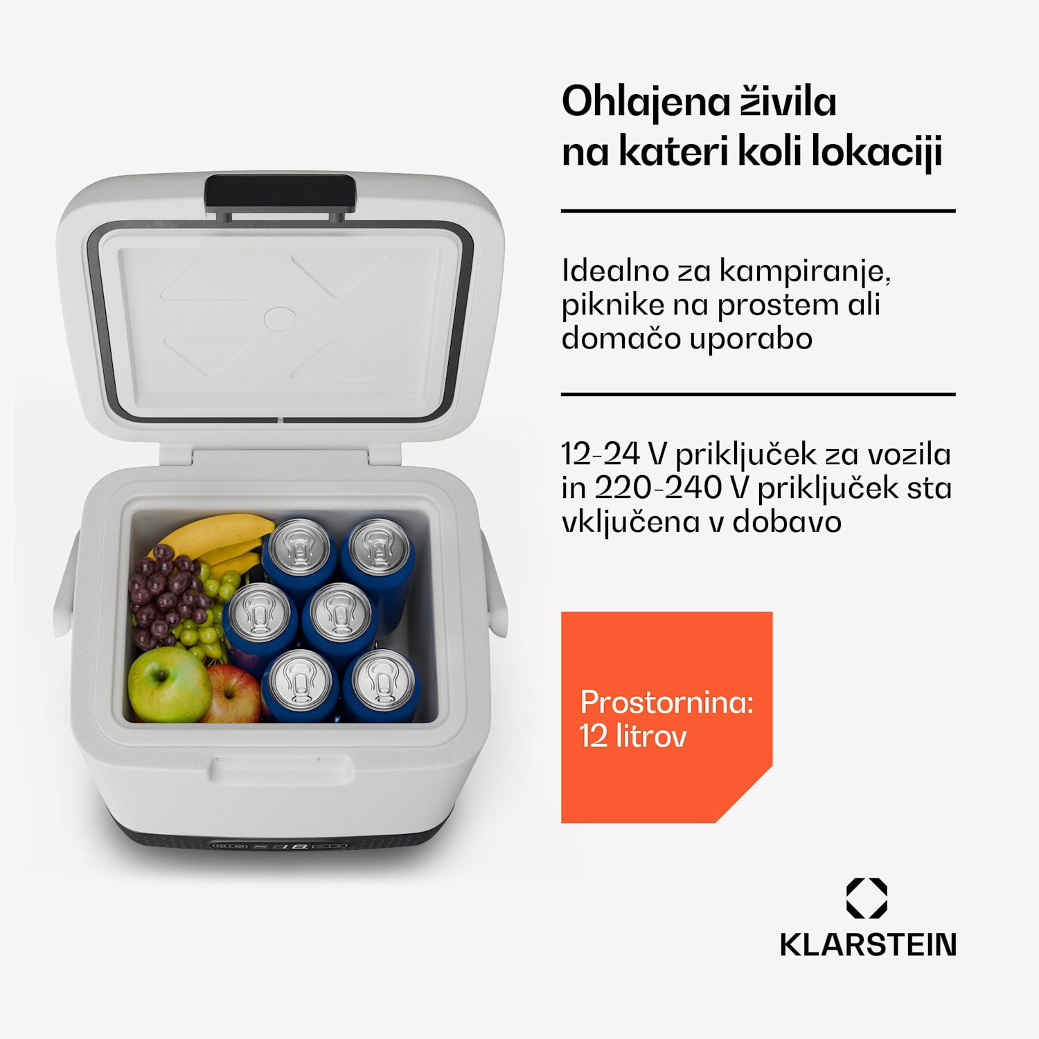 SwiftFrost 12L hladilna skrinja, 12V-24V/230V, do -20 °C, kompresor, 2 stopnji moči, prikazovalnik LED 