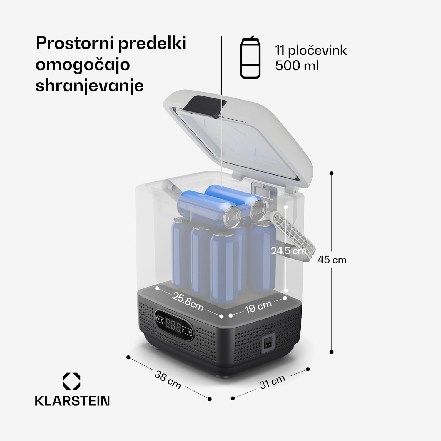 SwiftFrost 12L hladilna skrinja, 12V-24V/230V, do -20 °C, kompresor, 2 stopnji moči, prikazovalnik LED 