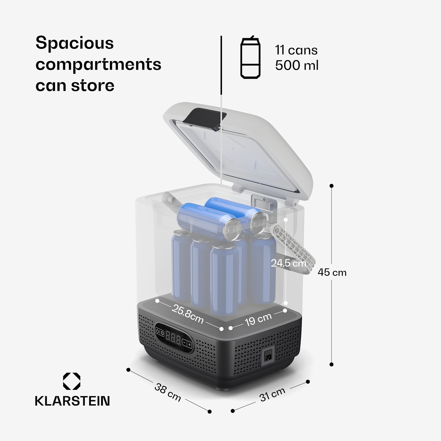 SwiftFrost 12L koelbox | 12V/230V | tot -20 °C | compressor | 2 vermogensniveaus | LED display 12 Liter | Wit