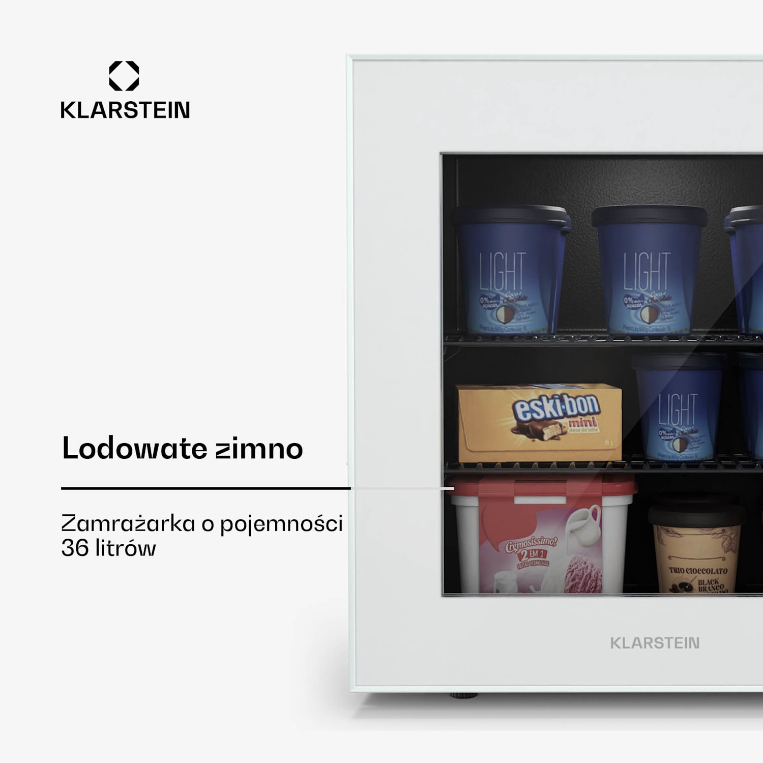 IceAge 36 zamrażarka, 36 l, klasa energetyczna E, 2 półki, termostat, szklane drzwi 36 Ltr | Biały