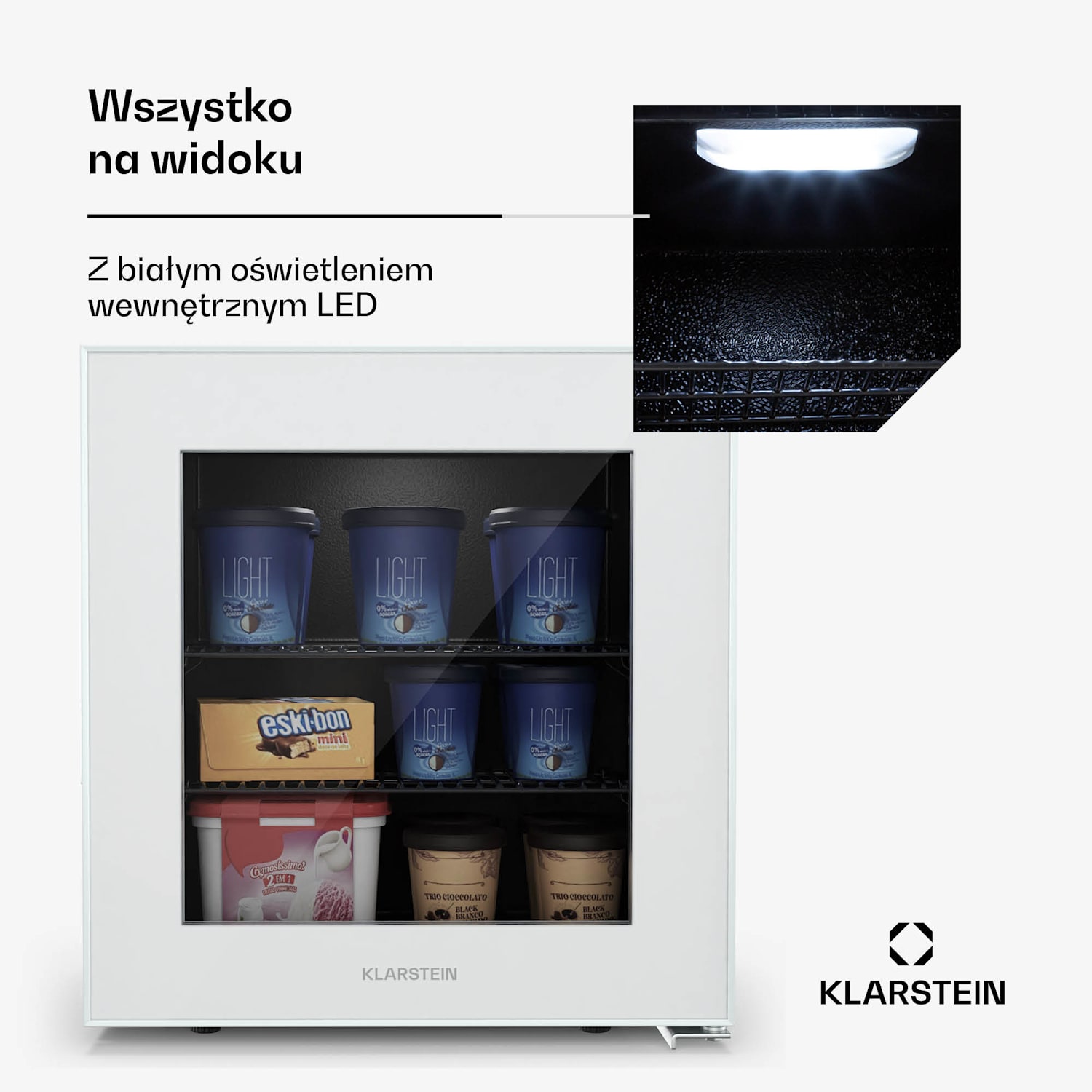 IceAge 36 zamrażarka, 36 l, klasa energetyczna E, 2 półki, termostat, szklane drzwi 36 Ltr | Biały