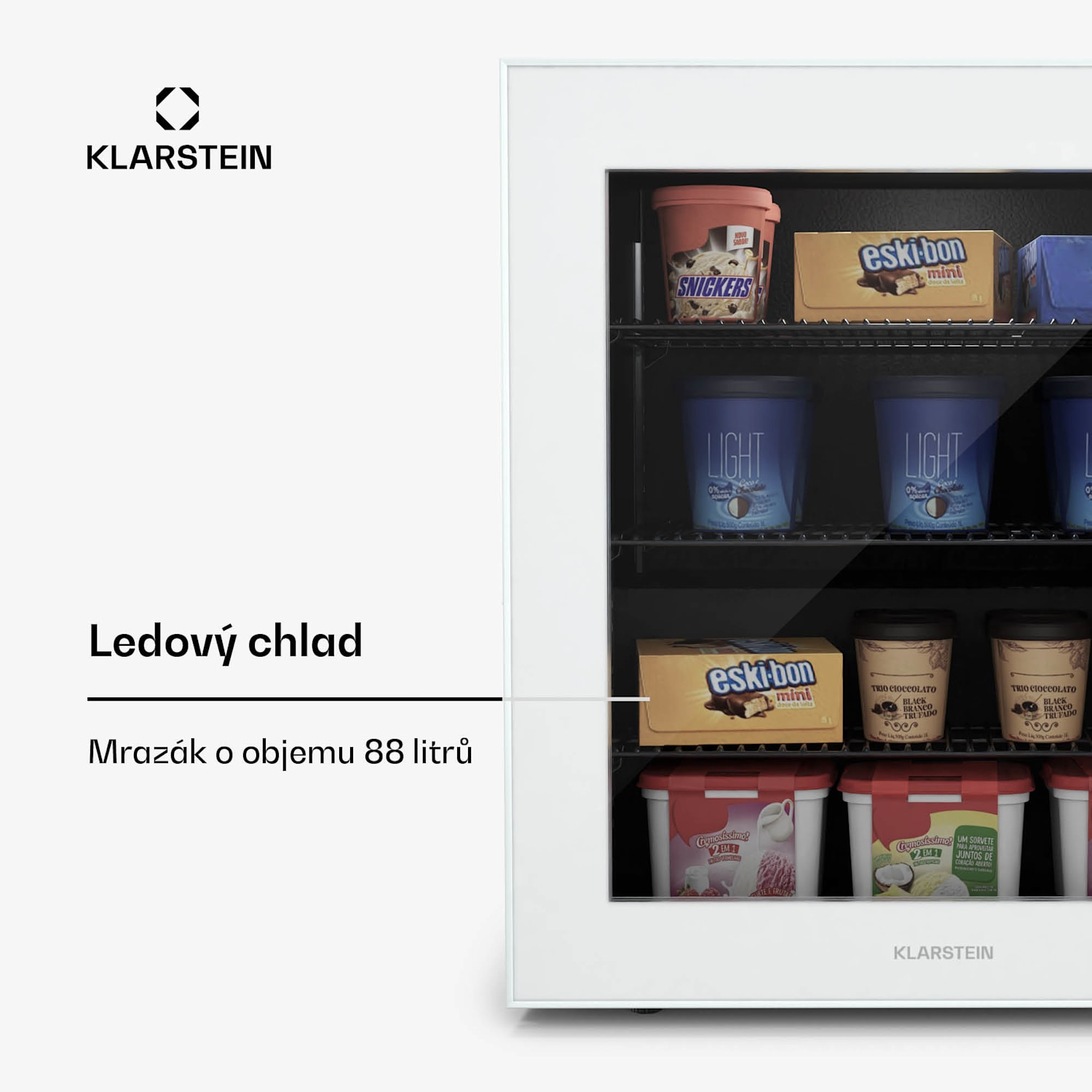 IceAge 88 mrazák, 88 litrů, EEK E, 3 police, termostat, skleněná přední část 88 litrů | Bílá