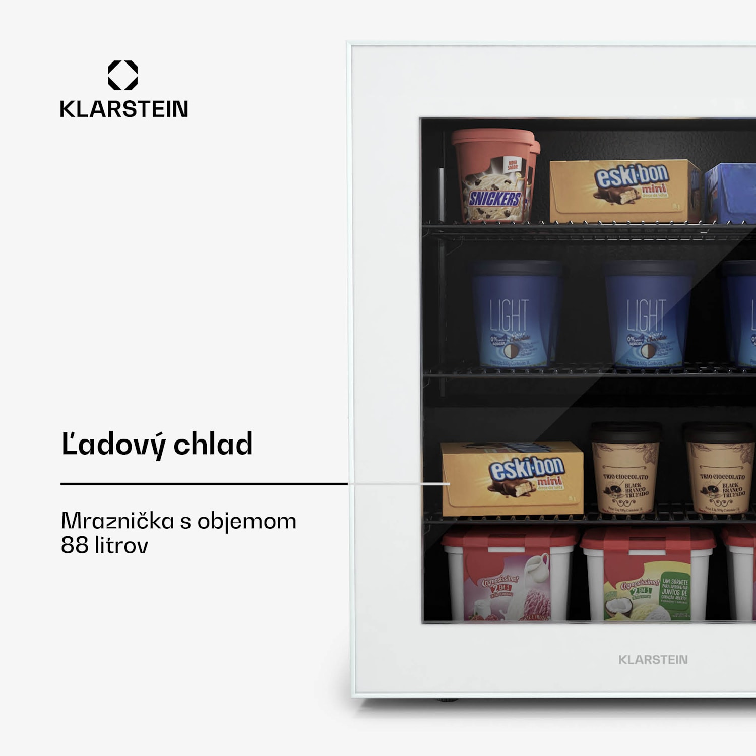 IceAge 88 mraznička, 88 litrov, EEK E, 3 police, termostat, sklenená predná časť 88 litrov | Biela