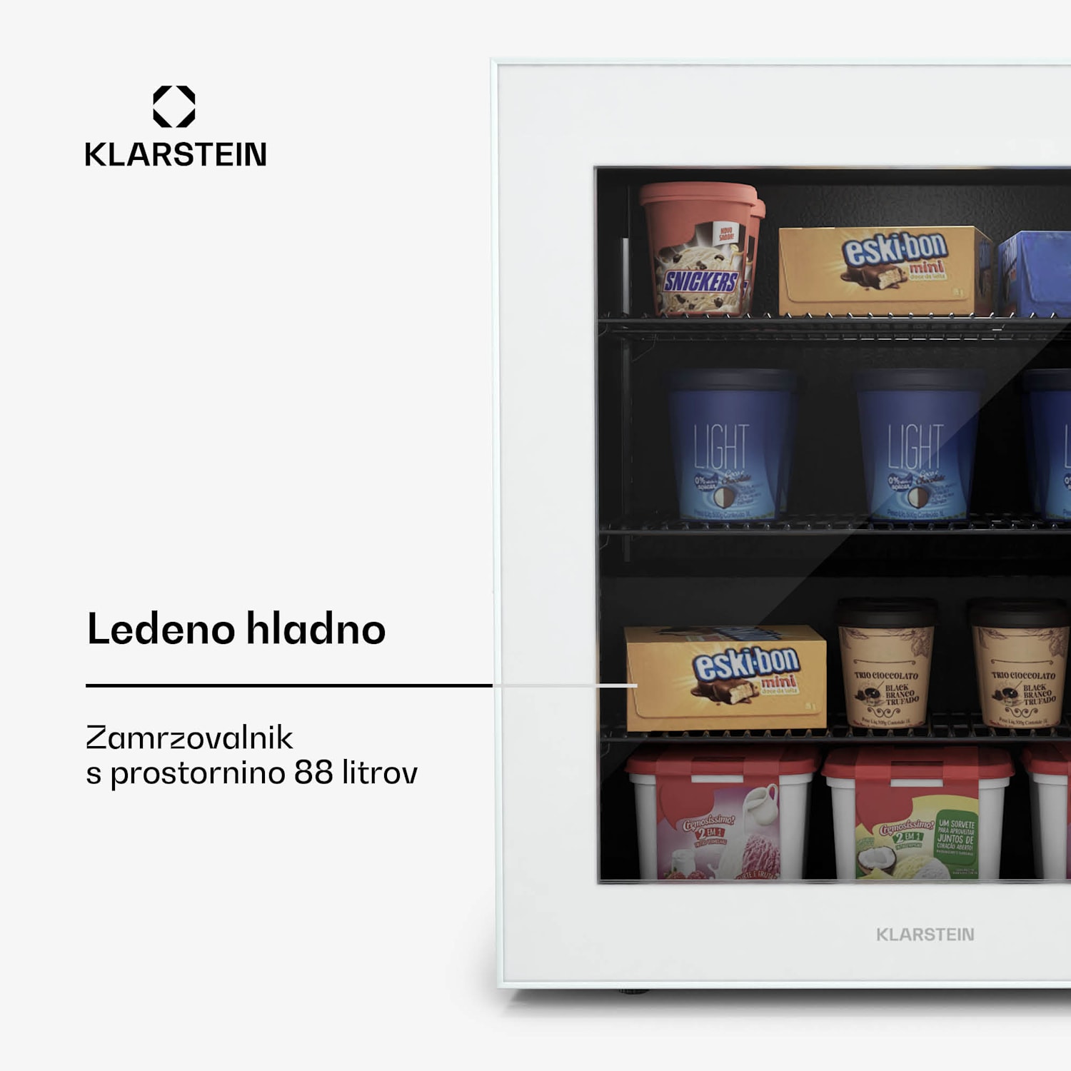 IceAge 88 zamrzovalnik, 88 litrov, EEK E, 3 police, termostat, steklena sprednja stran 88 Ltr | Bela