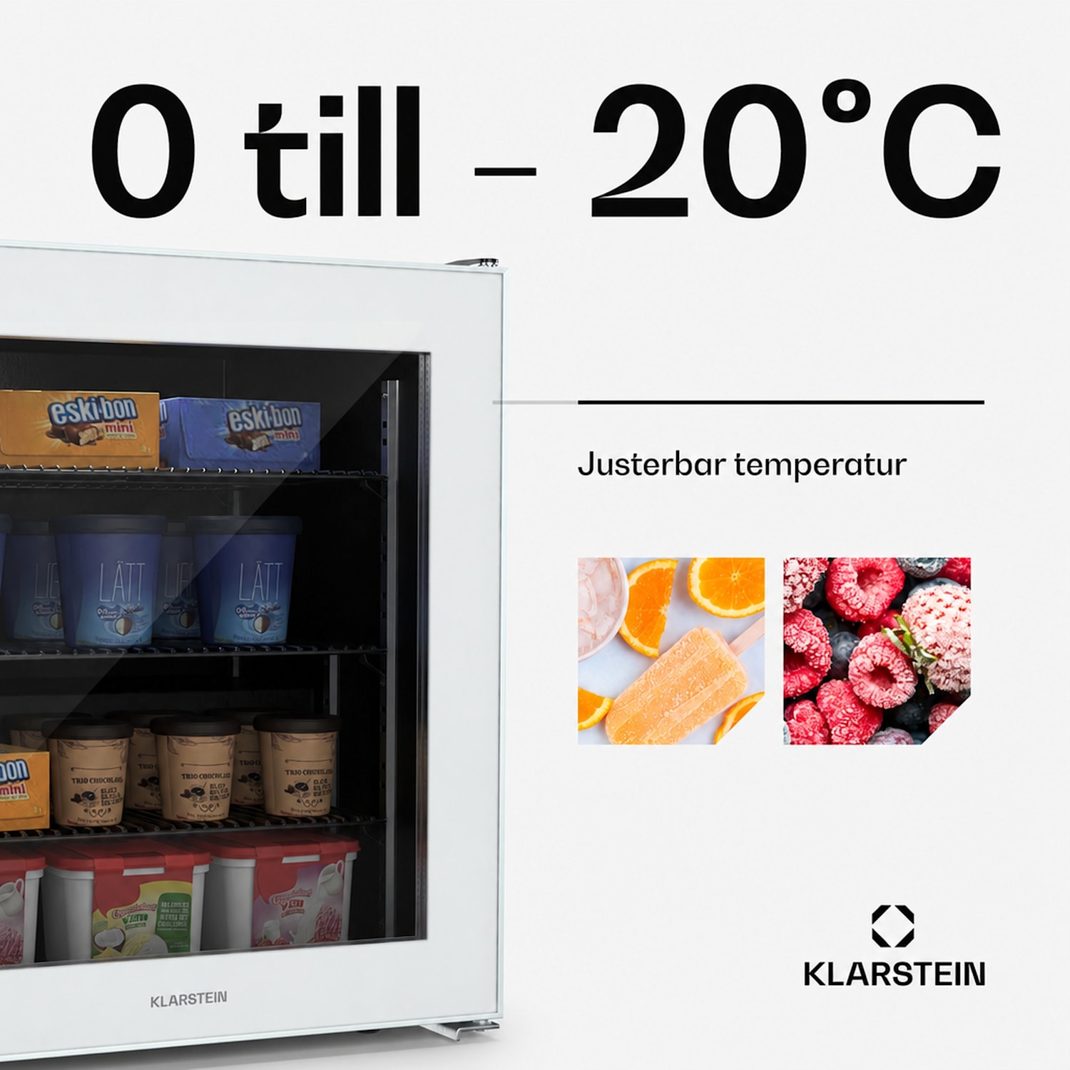 IceAge 88 Frys | 88 liters volym | EK E | 3 hyllor | termostat | glasfront 88 l | Vit