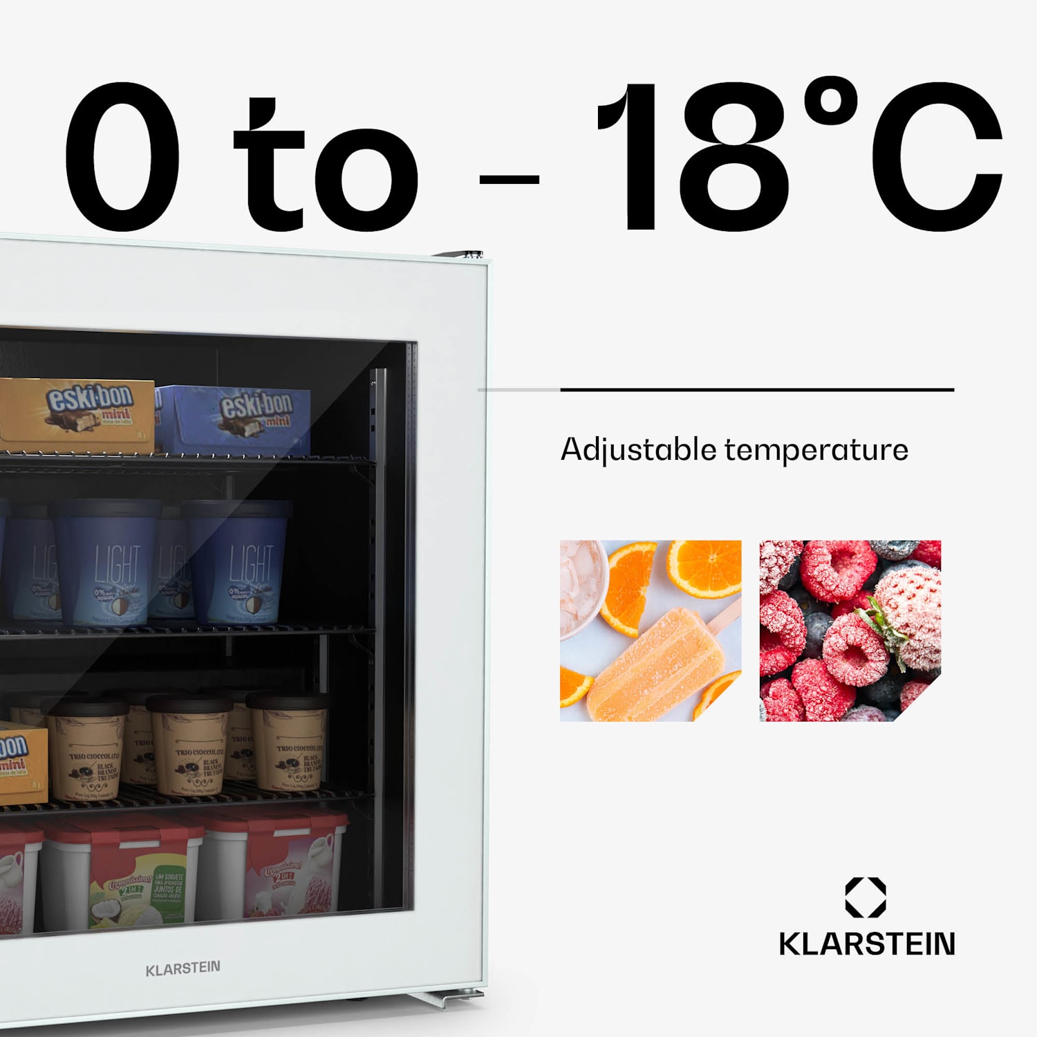 IceAge 88 pakastin | 88 litran tilavuus | energiatehokkuusluokka E | kolme tasoa | termostaatti | lasinen etuosa 88 l | Valkoinen