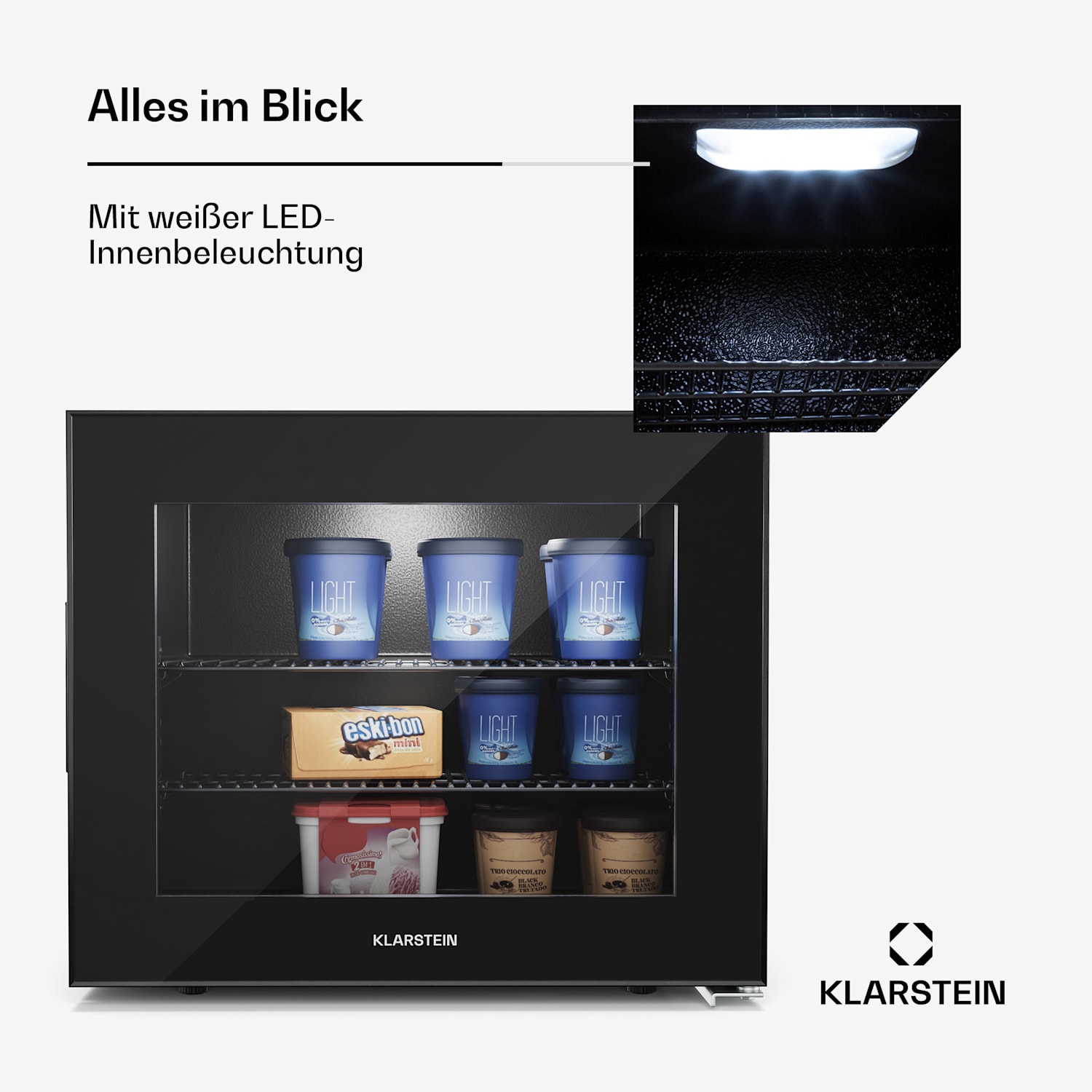 IceAge 42 Congélateur | Capacité 42 litres | CEE E | 2 clayettes | Thermostat | Façade vitrée 42 L | Noir