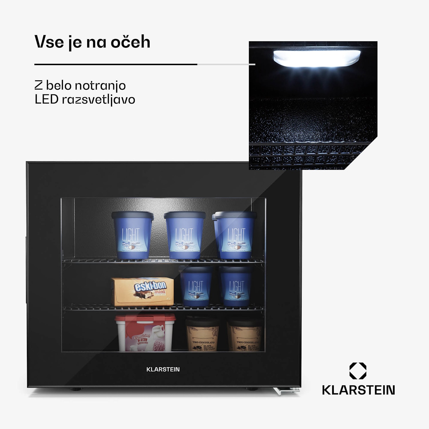 IceAge 42 zamrzovalnik, 42 litrov, EEK E, 2 polici, termostat, steklena sprednja stran 42 Ltr | Črna