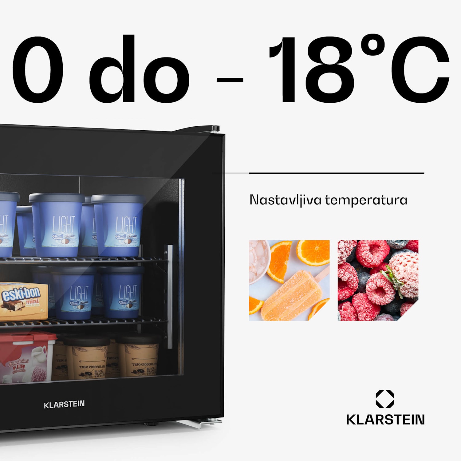 IceAge 42 zamrzovalnik, 42 litrov, EEK E, 2 polici, termostat, steklena sprednja stran 42 Ltr | Črna