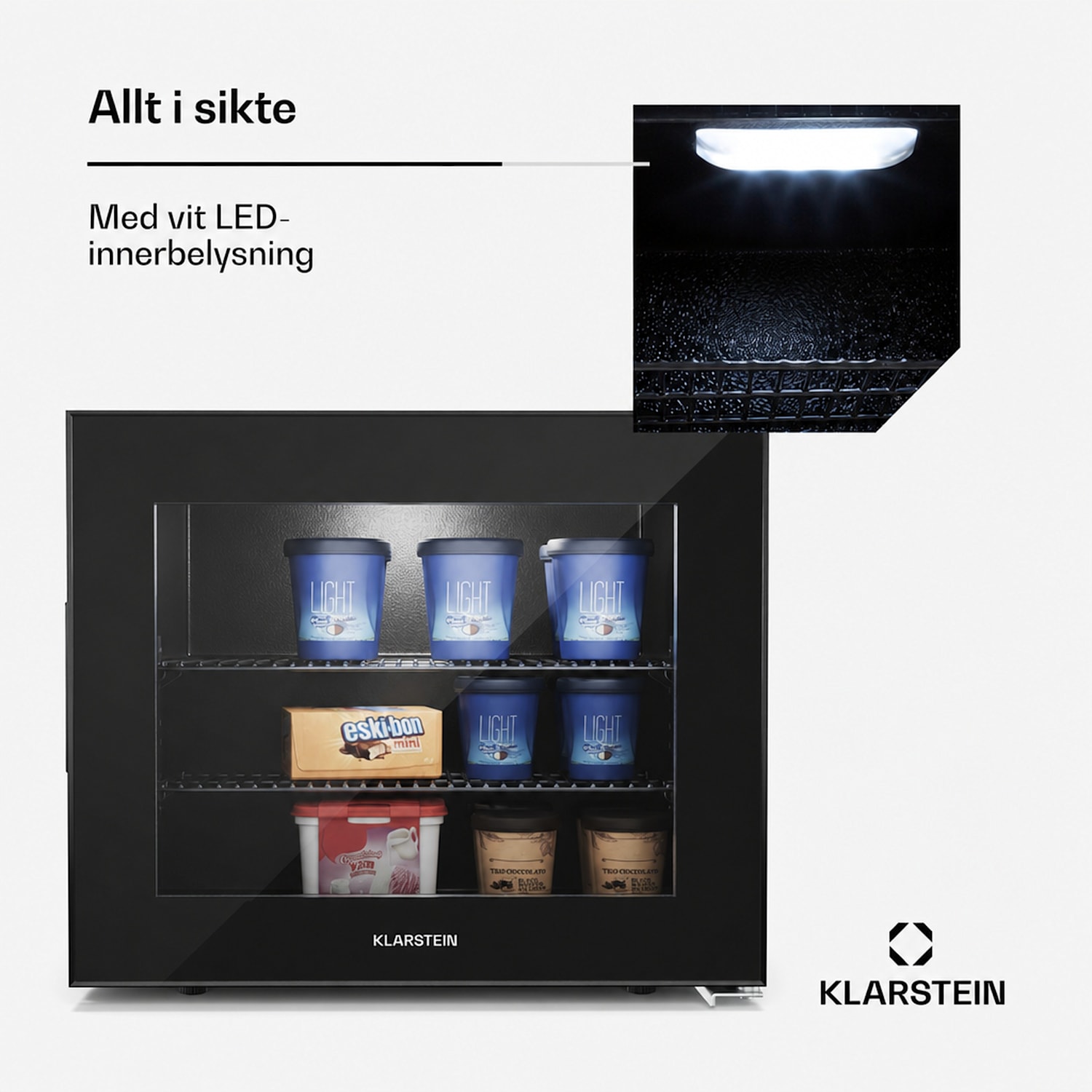 IceAge 42 frys | 42 liters volym | EK E | 2 hyllplan | Termostat | Glasfront 42 l | Svart