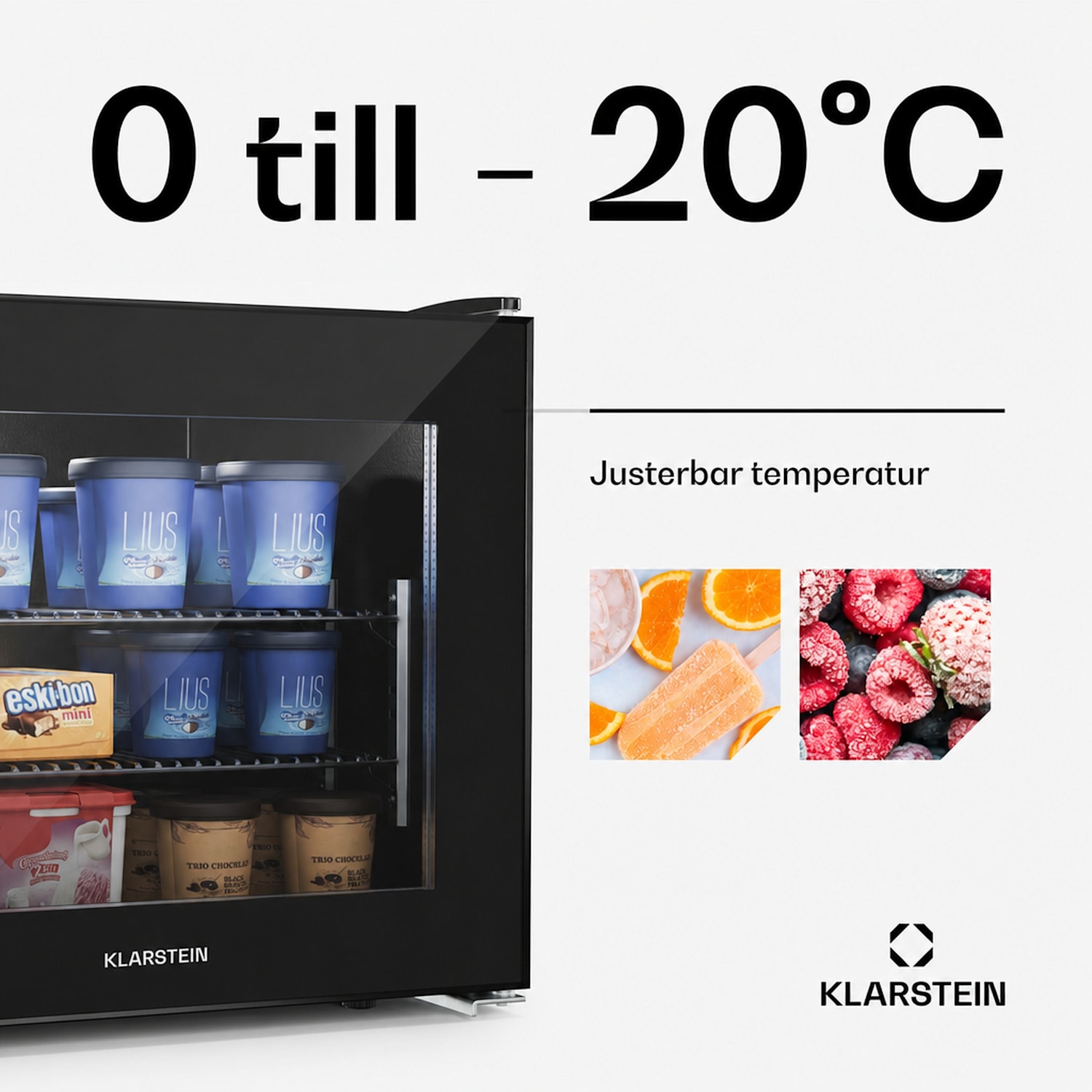 IceAge 42 frys | 42 liters volym | EK E | 2 hyllplan | Termostat | Glasfront 42 l | Svart