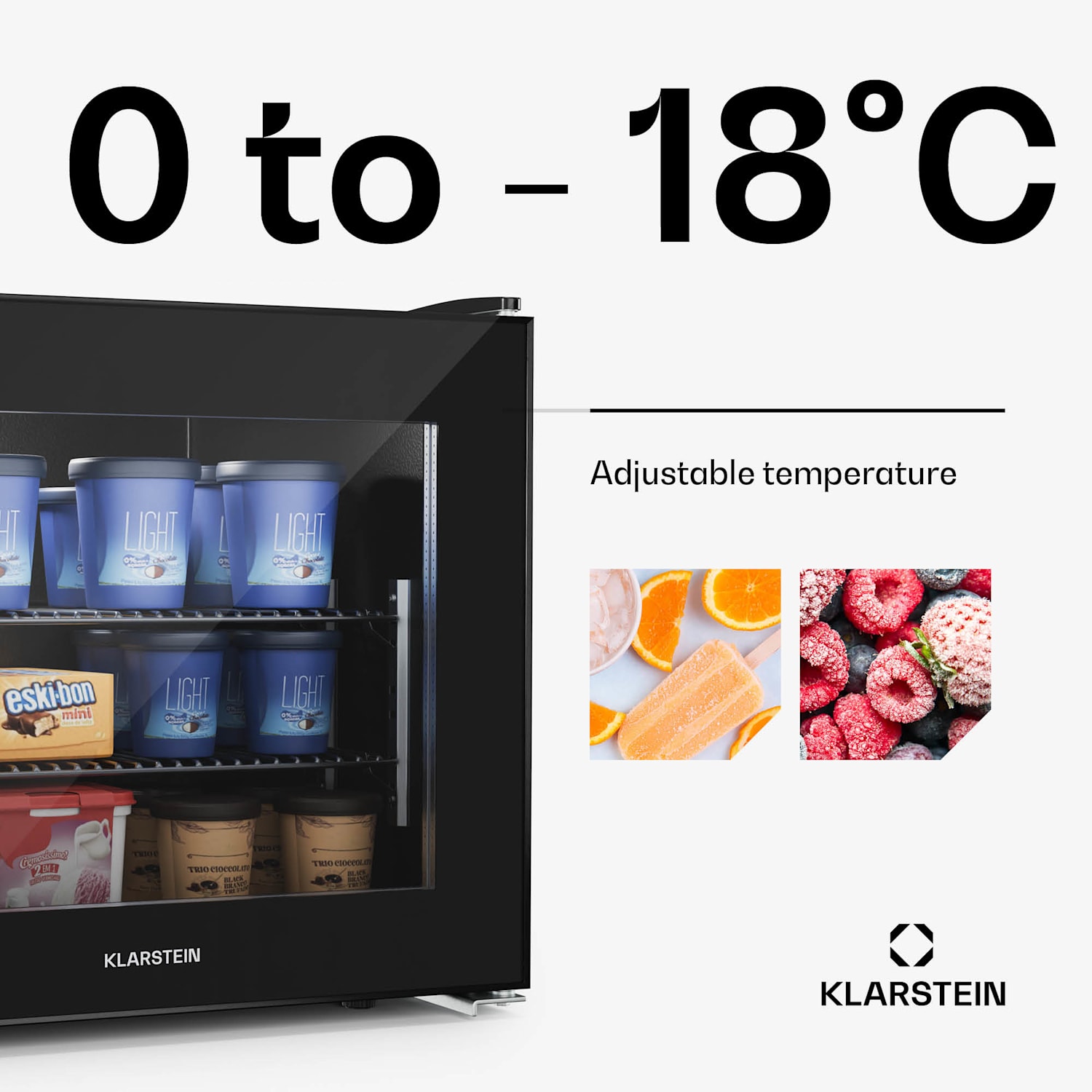 IceAge 42 diepvrieskast | 42 liter volume | EEK E | 2 etages | thermostaat | glazen front 42 ltr | Zwart