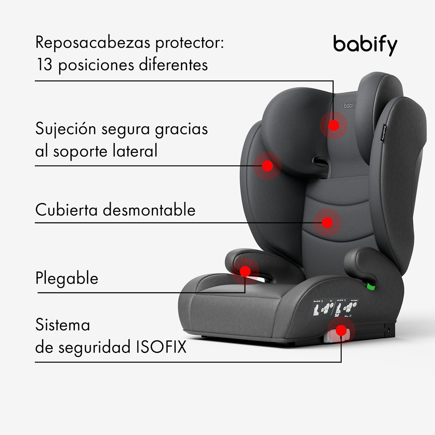 Silla de auto FlexiFit Basic | 3-12 años | plegable | ISO-Fix | reposacabezas ajustable | lavable Standard | Gris Oscuro