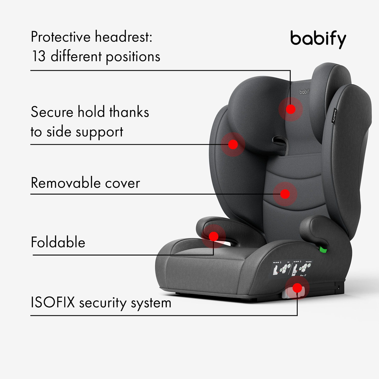 Cadeira auto FlexiFit Basic | 3-12 anos | dobrável | ISO-Fix | apoio de cabeça ajustável | lavável Standard | Cinzento Escuro