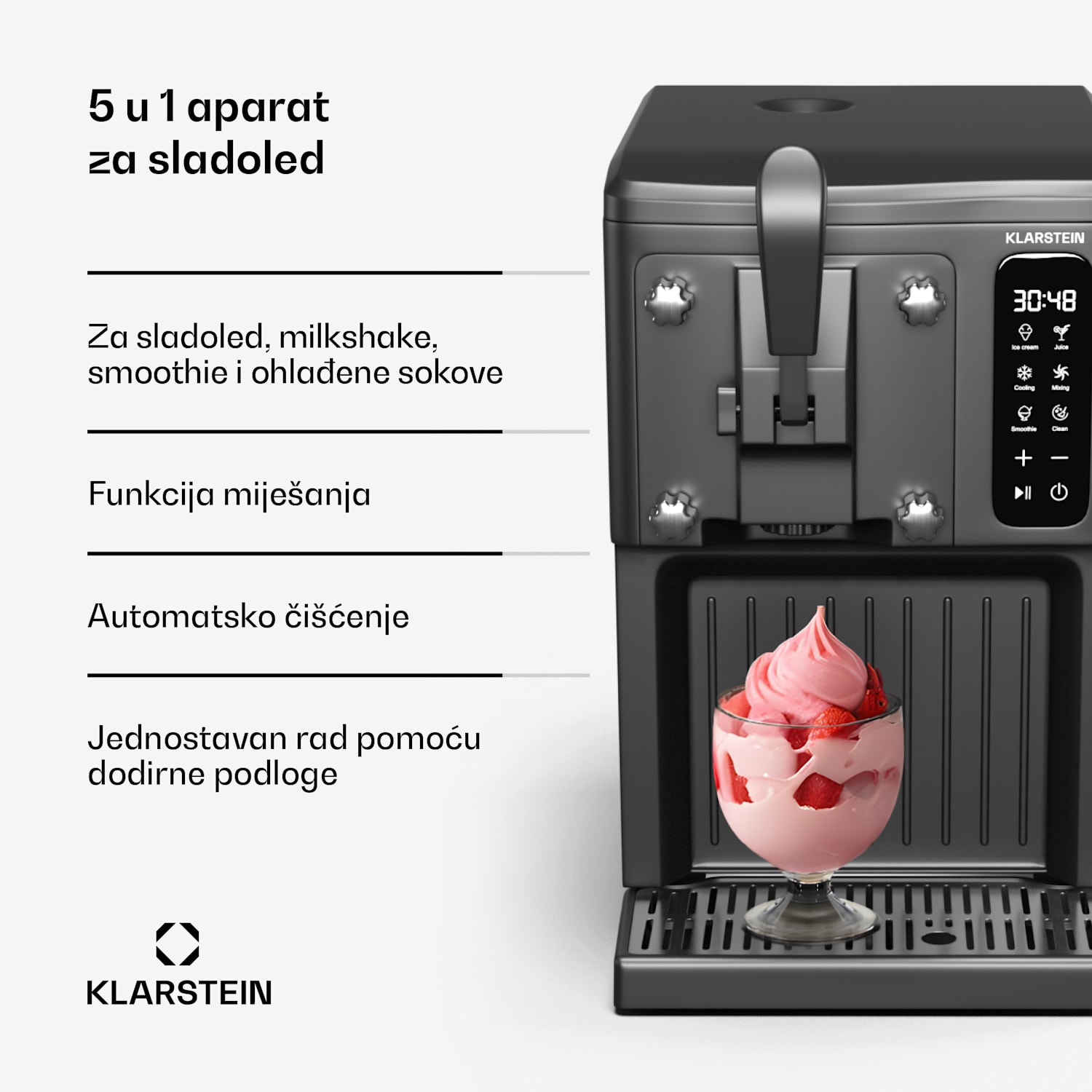 SweetSwirl aparat za sladoled, sladoled, smoothies i milkshakes, automatsko čišćenje Crna