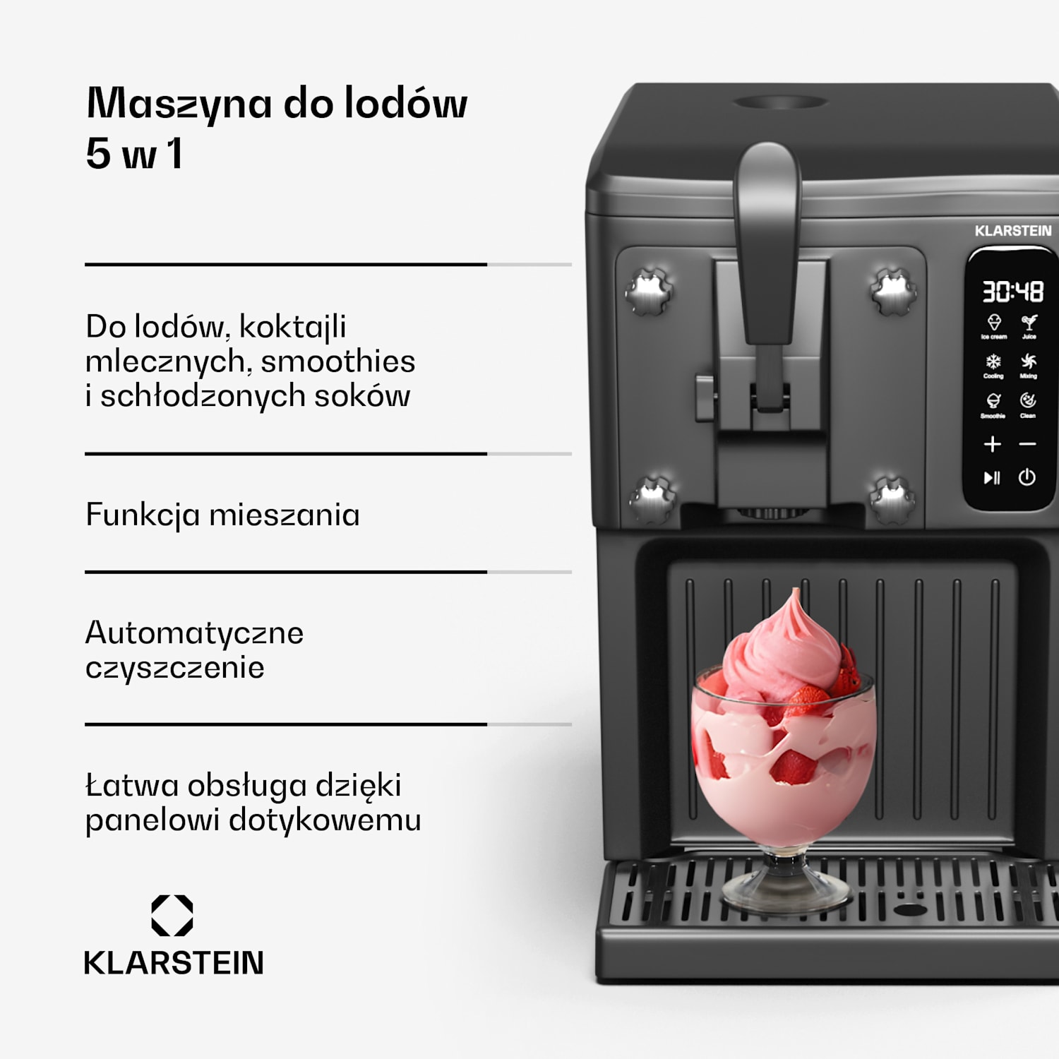 SweetSwirl maszynka do lodów, lody, smoothie a koktajle mleczne, automatyczne czyszczenie Czarny