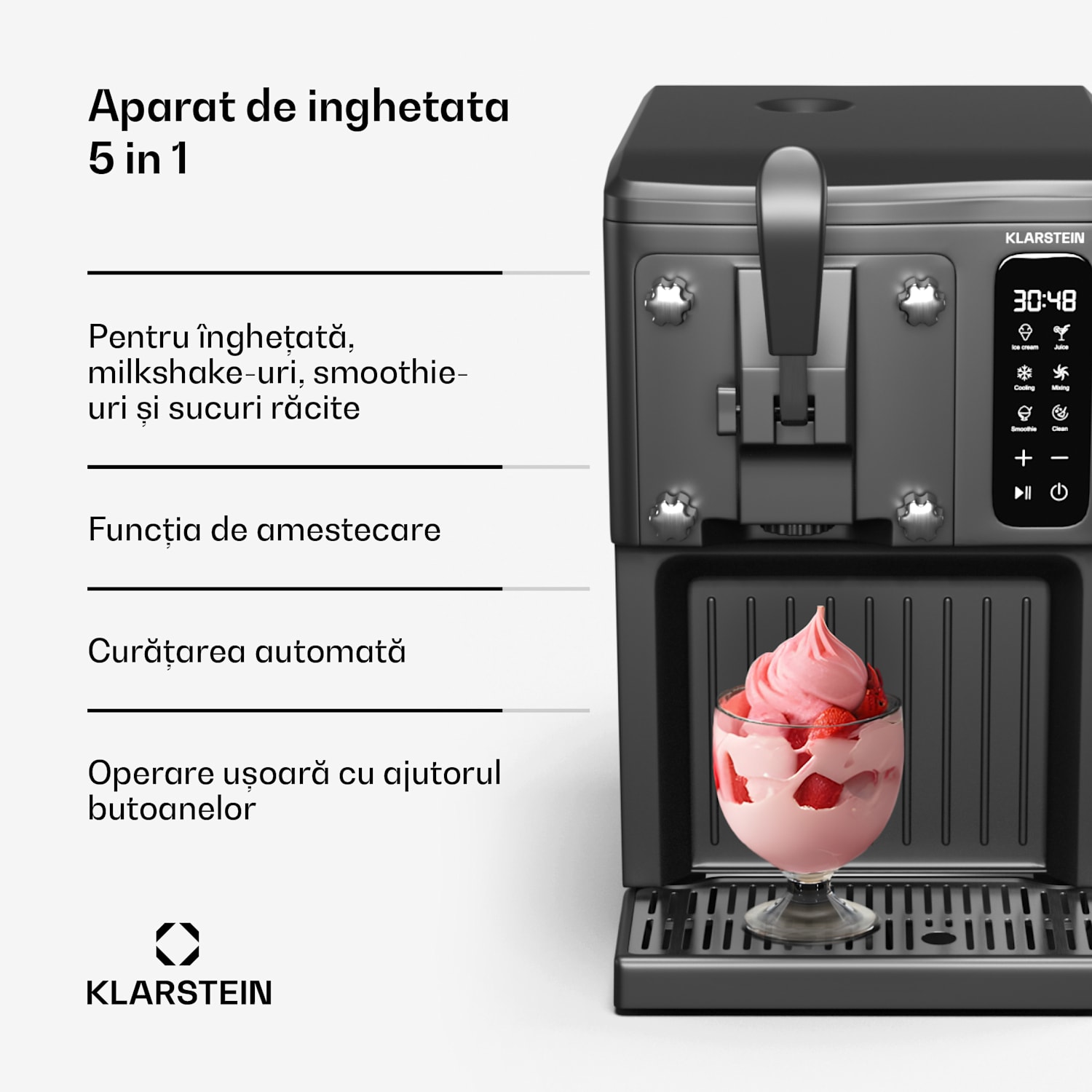 Mașină de făcut înghețată SweetSwirl, înghețată, smoothie-uri și milkshake-uri, curățare automată Negru