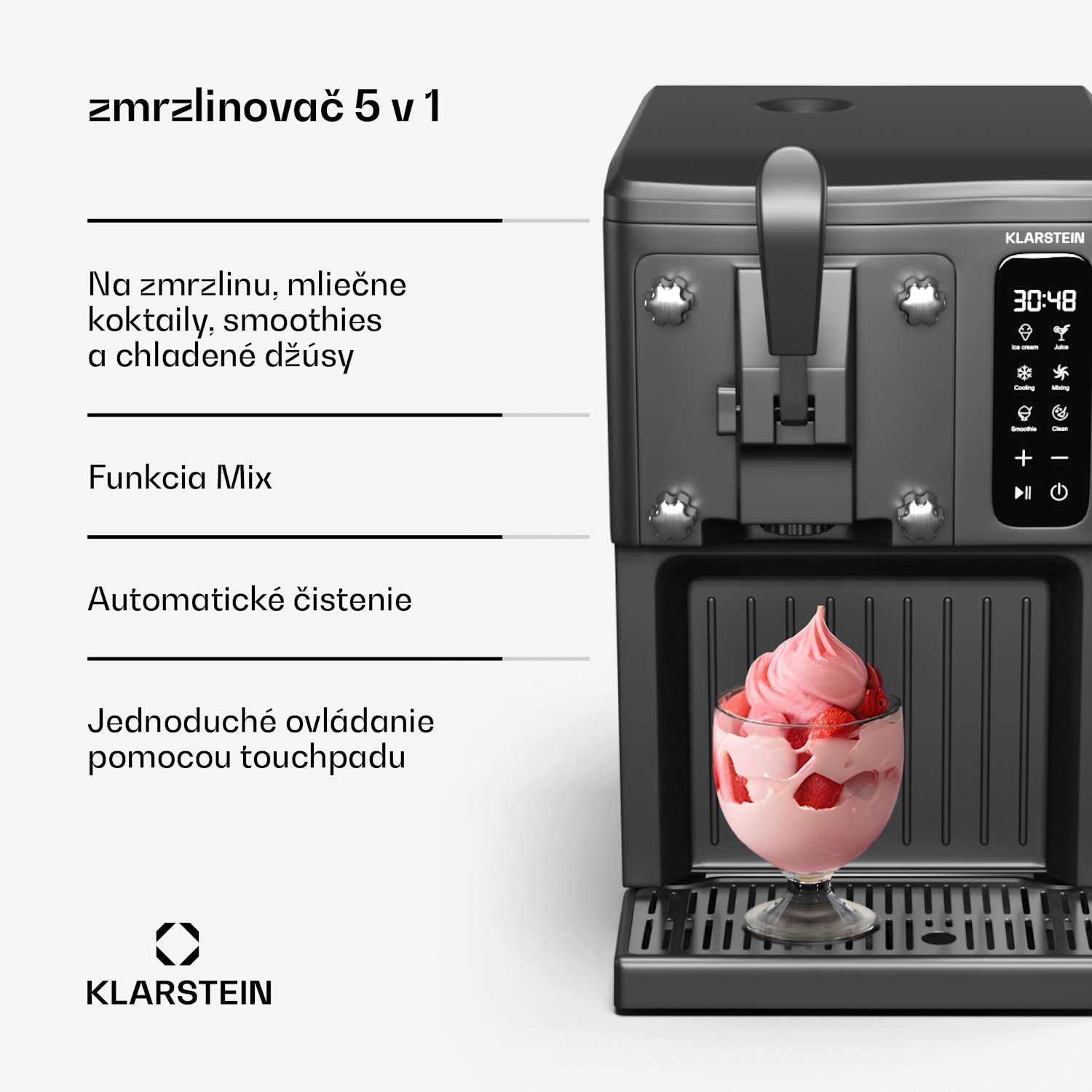 SweetSwirl zmrzlinovač, zmrzlina, smoothies a mliečne koktaily, automatické čistenie Čierna