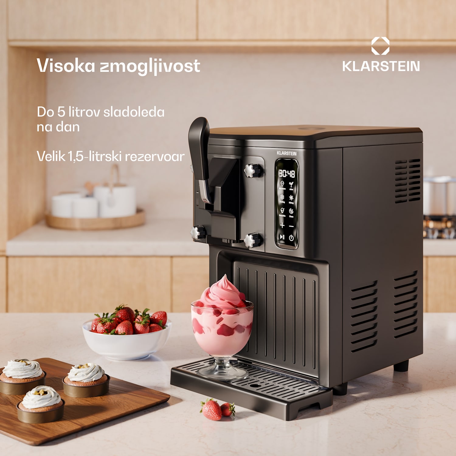 Aparat za sladoled SweetSwirl, sladoled, smutiji in mlečni napitki, samodejno čiščenje Črna