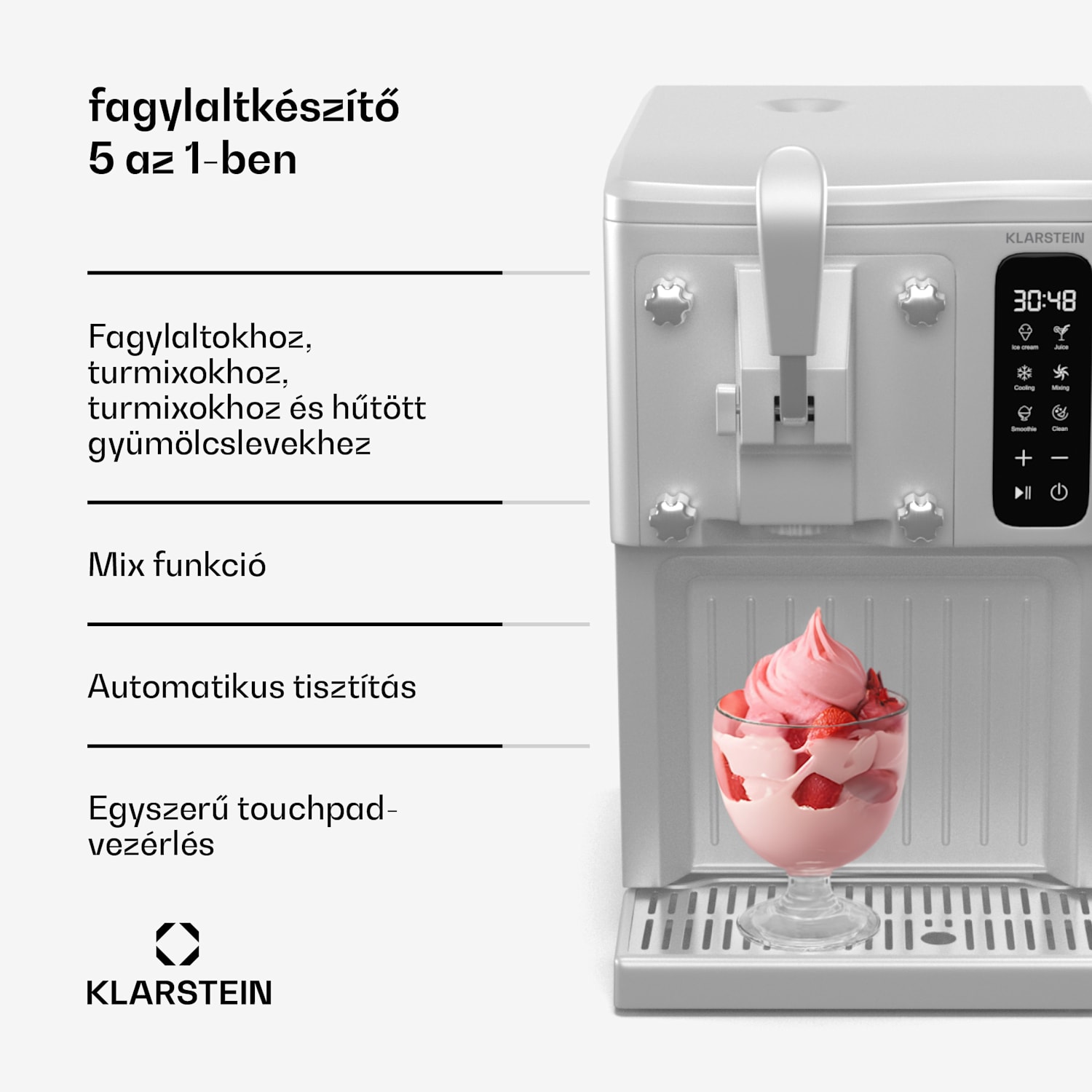 SweetSwirl fagylaltkészítő, fagylalt, smoothie és tejkoktélok, automatikus tisztítás Fehér