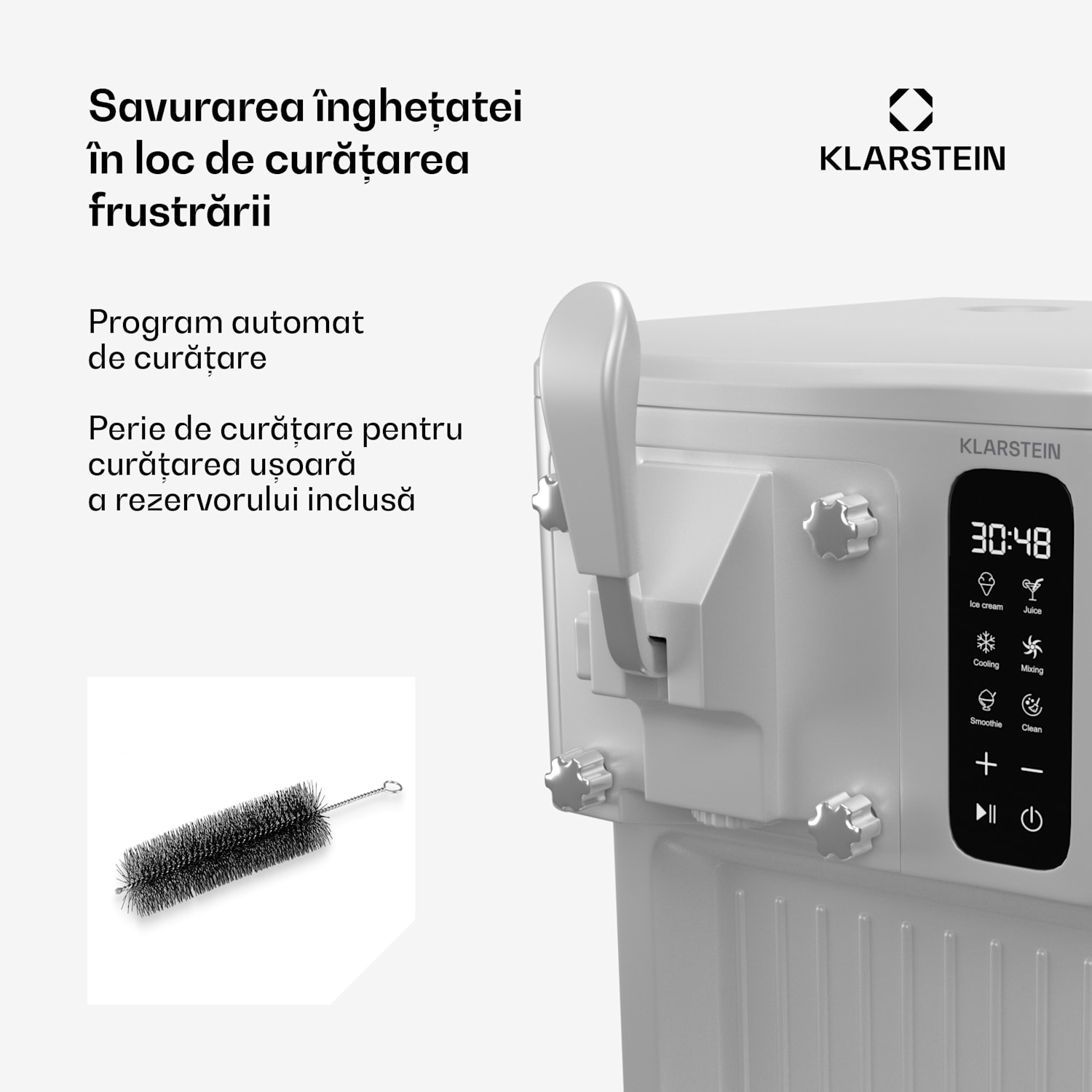 Mașină de făcut înghețată SweetSwirl, înghețată, smoothie-uri și milkshake-uri, curățare automată Alb