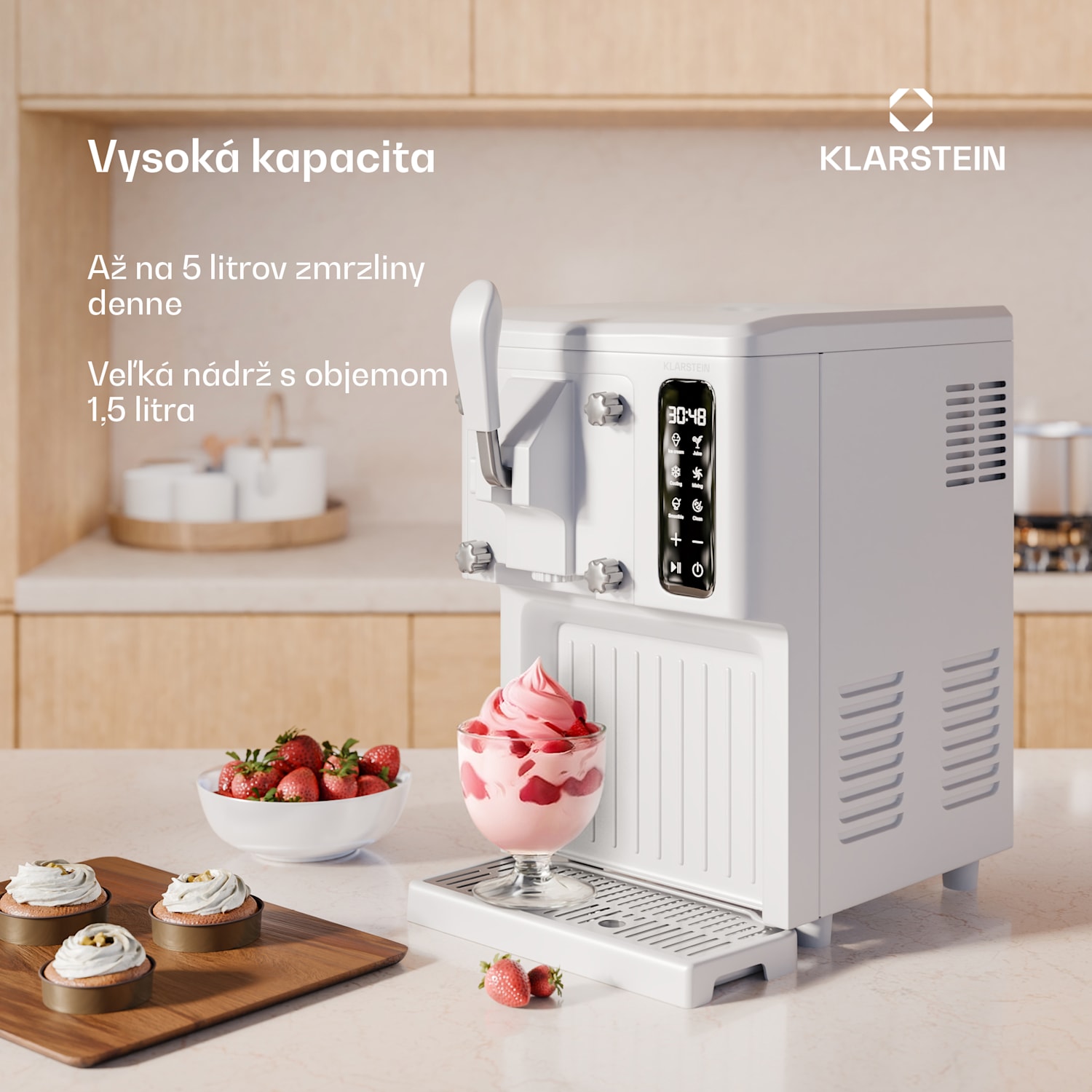 SweetSwirl zmrzlinovač, zmrzlina, smoothies a mliečne koktaily, automatické čistenie Biela