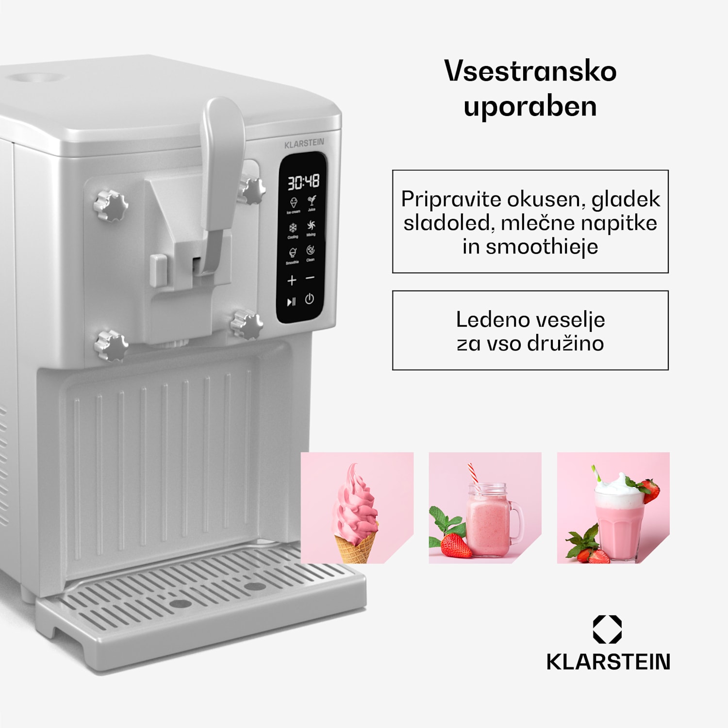 Aparat za sladoled SweetSwirl, sladoled, smutiji in mlečni napitki, samodejno čiščenje Bela