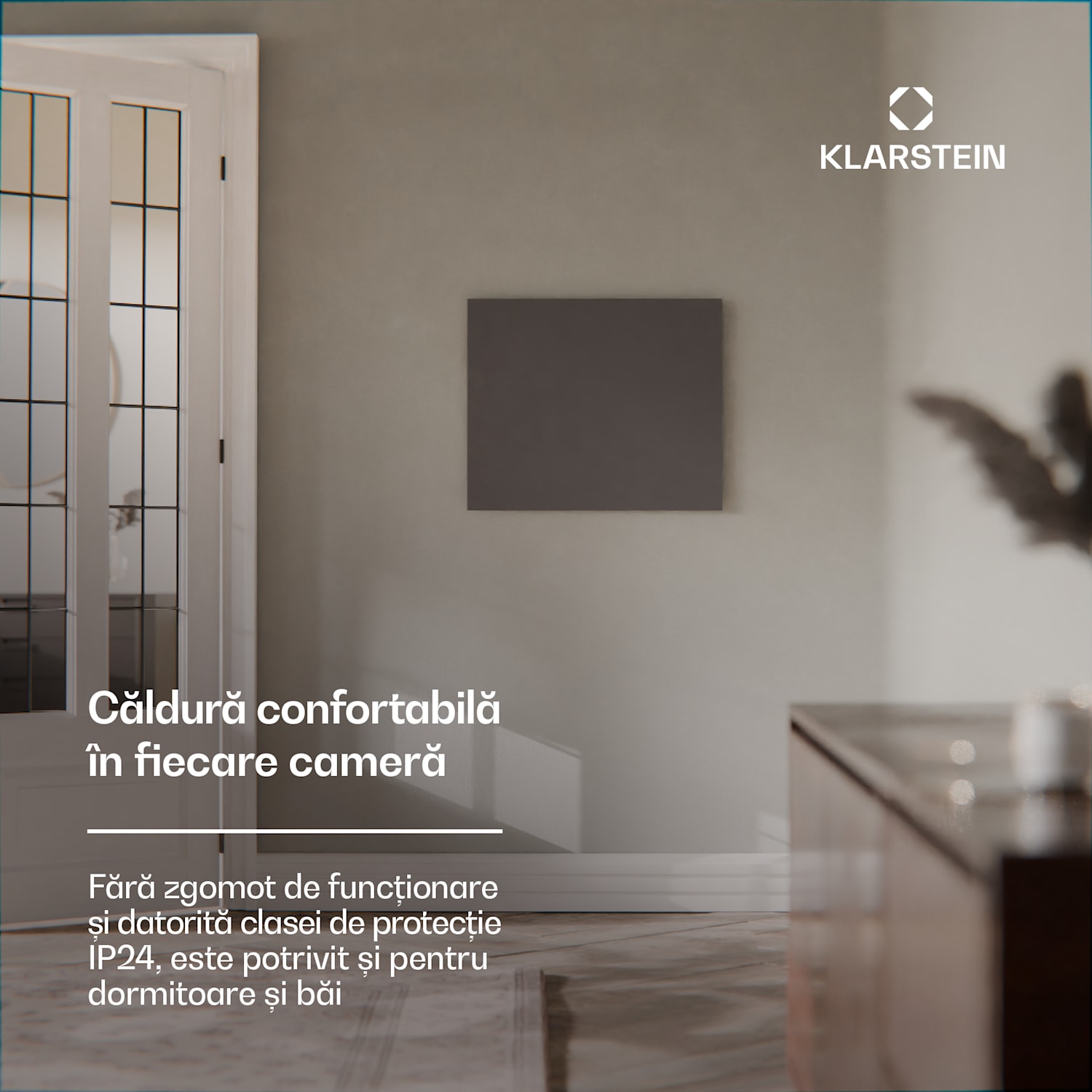 Radiatorul inteligent cu infraroșu Wonderwall, 60x60cm, Aplicație, 360W, Temporizator săptămânal, IP24. 60 x 60 cm | 360 W | Da | Gri