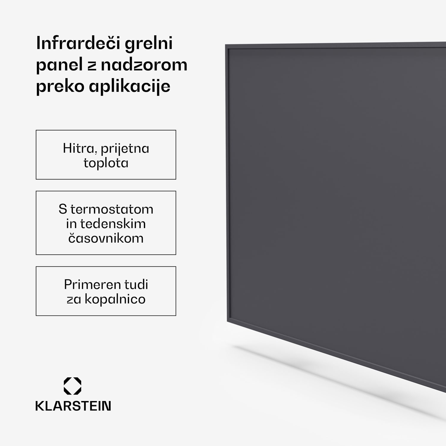 Pametni infrardeči grelec Wonderwall, 60x60cm, Aplikacija, 360W, Tedenski časovnik, IP24 60 x 60 cm | 360 W | Da | Siva