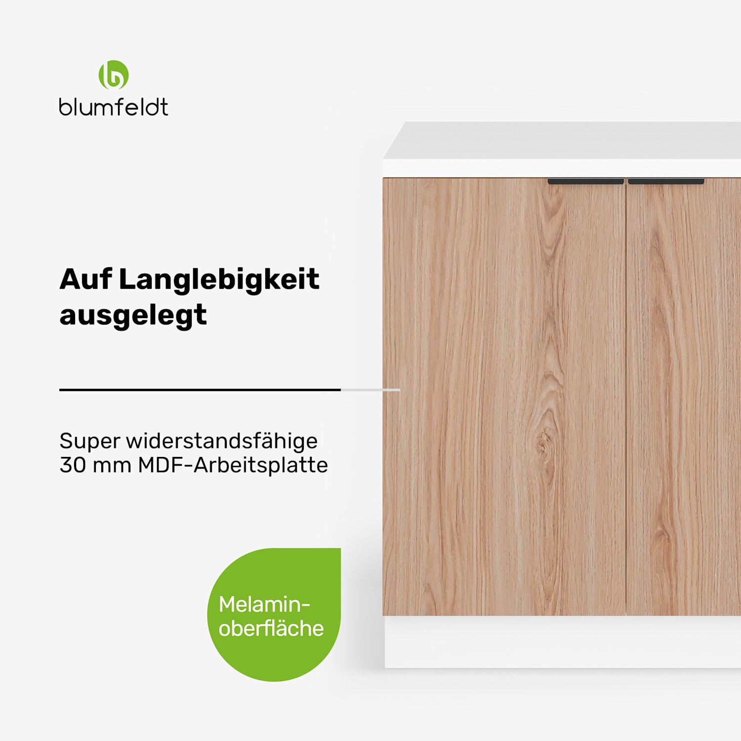 WoodVista Elément bas pour évier | Robuste | Charnières Soft-Close | poignée en aluminium Meuble sous évier 80 cm | Blanc / Chêne