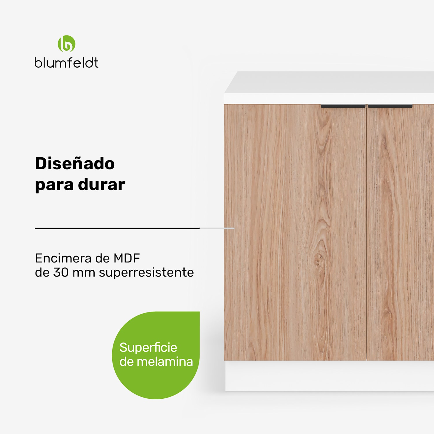 Armario bajo fregadero WoodVista | Robusto | Bisagras de cierre suave I mangos de aluminio Mueble bajo fregadero 80 cm | Blanco / Roble