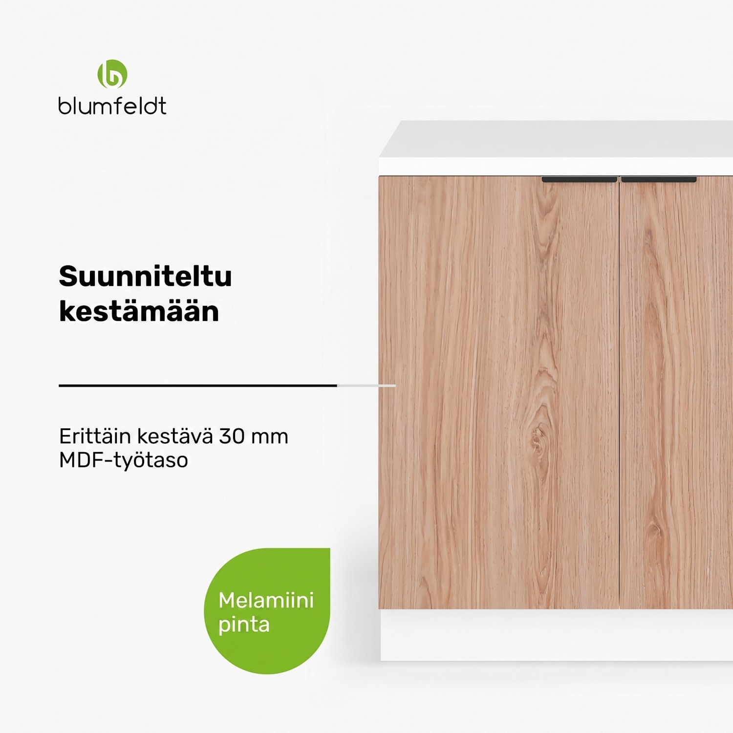 WoodVista allaskaappi | kestävä | pehmeästi sulkeutuvat saranat | alumiinikahva Altaan pohjaosa 80 cm | Valkoinen / Tammi
