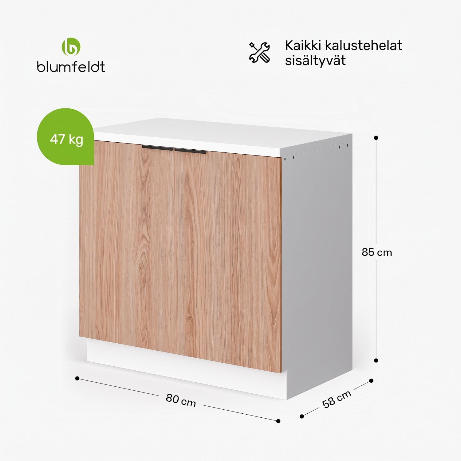 WoodVista allaskaappi | kestävä | pehmeästi sulkeutuvat saranat | alumiinikahva Altaan pohjaosa 80 cm | Valkoinen / Tammi