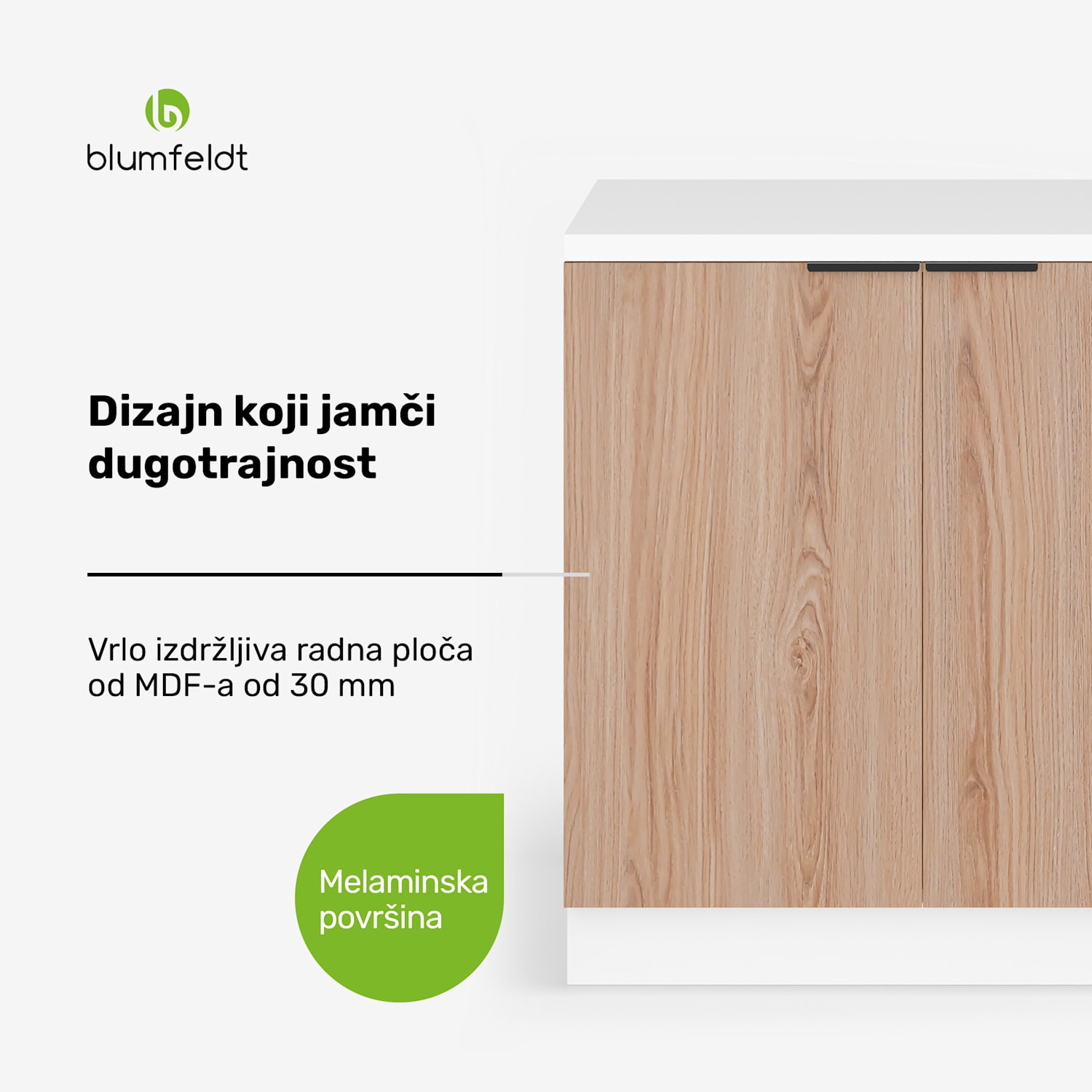 WoodVista donji ormarić za sudoper, Robustan, Soft-Close ovjes, Aluminijske ručke Baza sudopera 80 cm | Bijela / Hrast