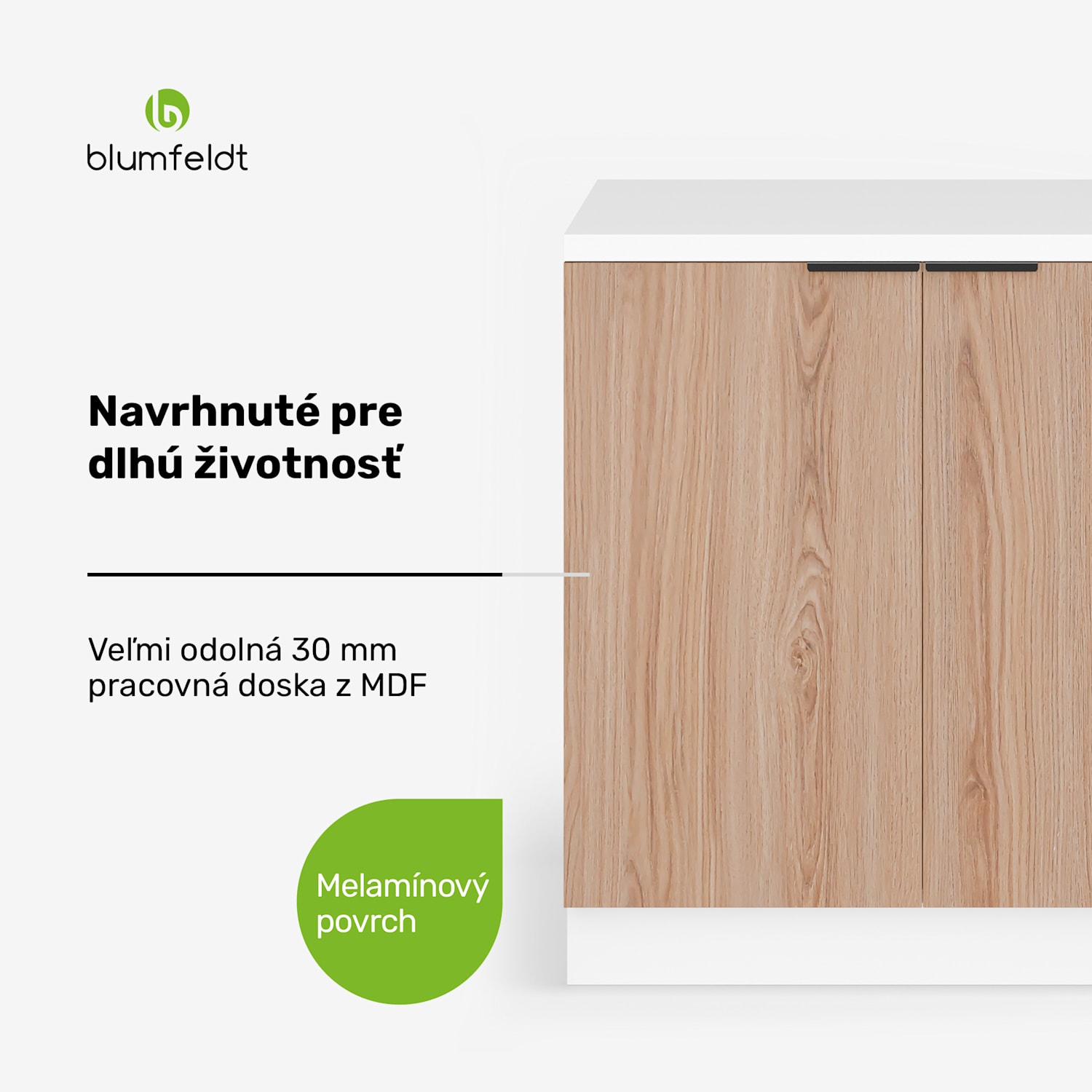 WoodVista spodná skrinka drezu, Robustná, Soft-Close závesy, Hliníkové rukoväte Základňa drezu 80 cm | Biela / Dub