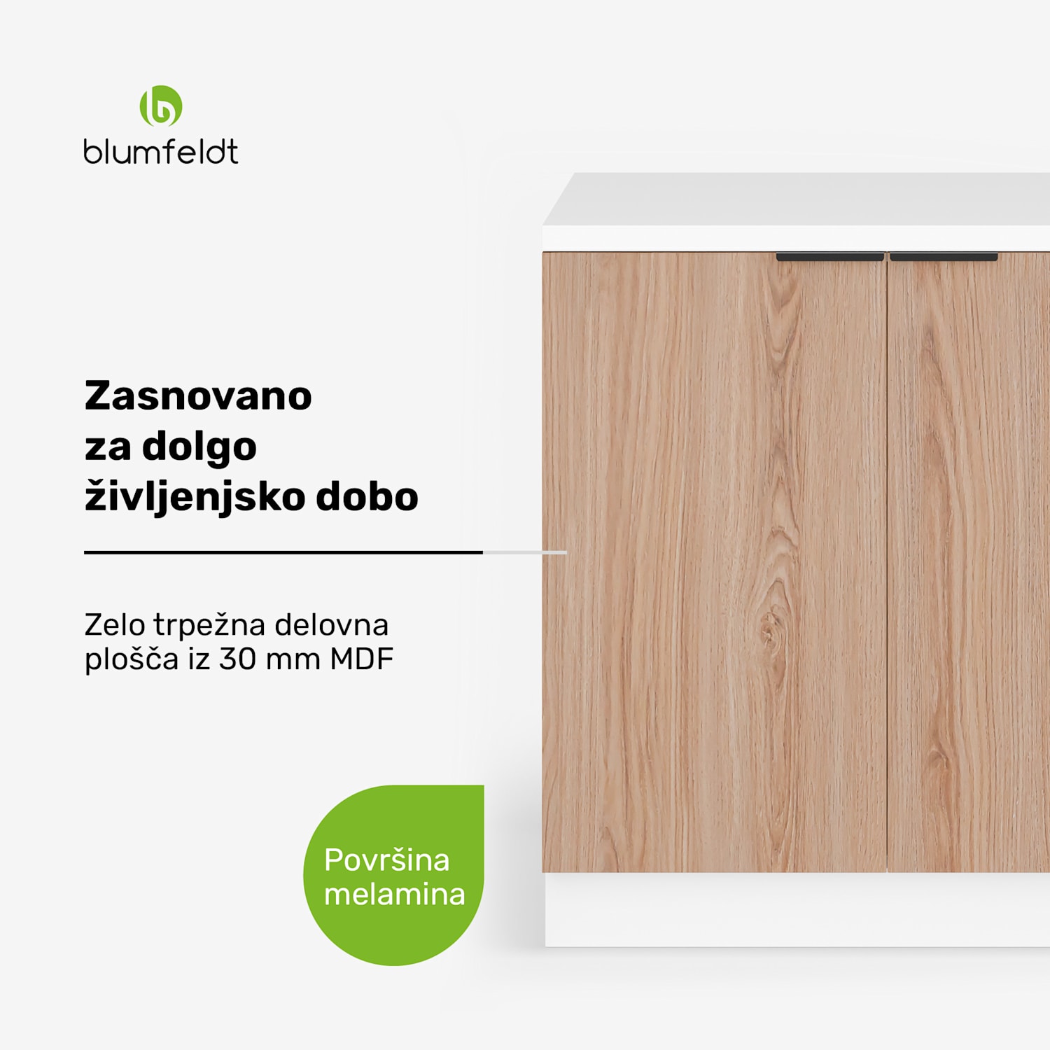 WoodVista podometna omarica za pomivalno korito, Robustna, aluminijasti tečaji Podnožje za umivalnik 80 cm | Bela / Hrast