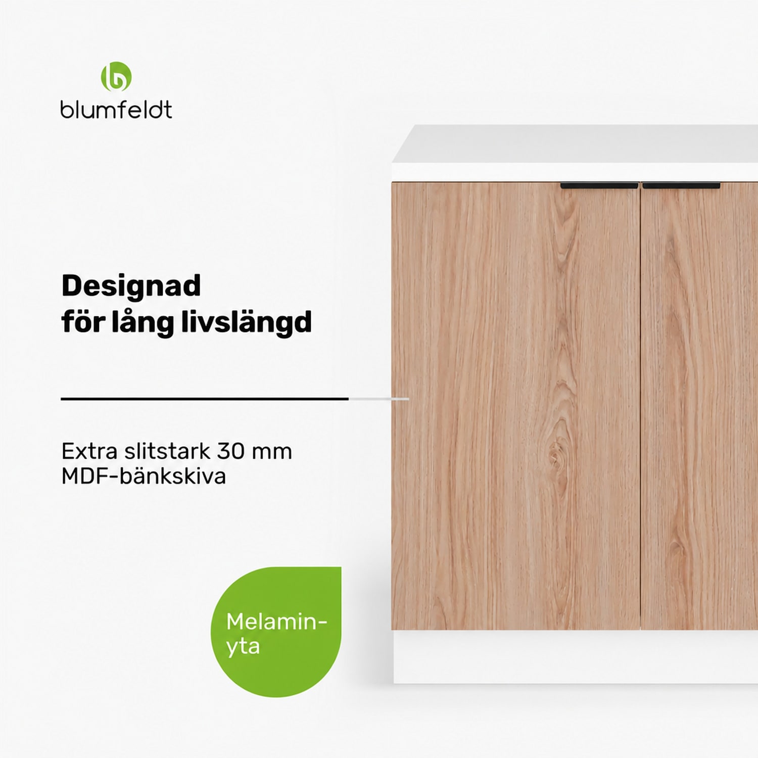 WoodVista diskbänksskåp | Robust | Mjukstängande gångjärn | Aluminiumhandtag Diskbänk bottenenhet 80 cm | Vit / Ek