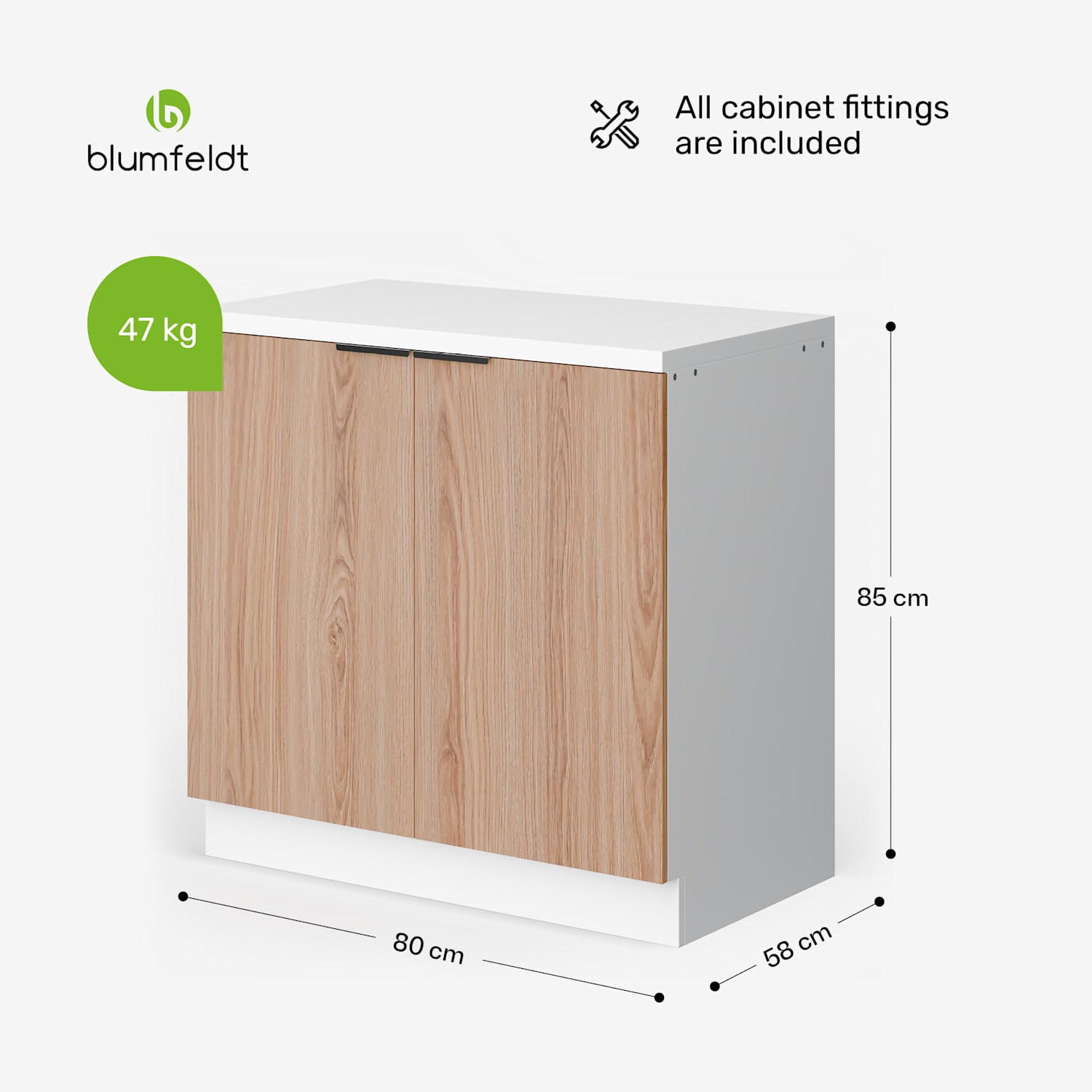 WoodVista gootsteenkast | Robuust | Soft-close scharnieren | Aluminiumgreep Spoelbakonderkast 80 cm | Wit / Eik