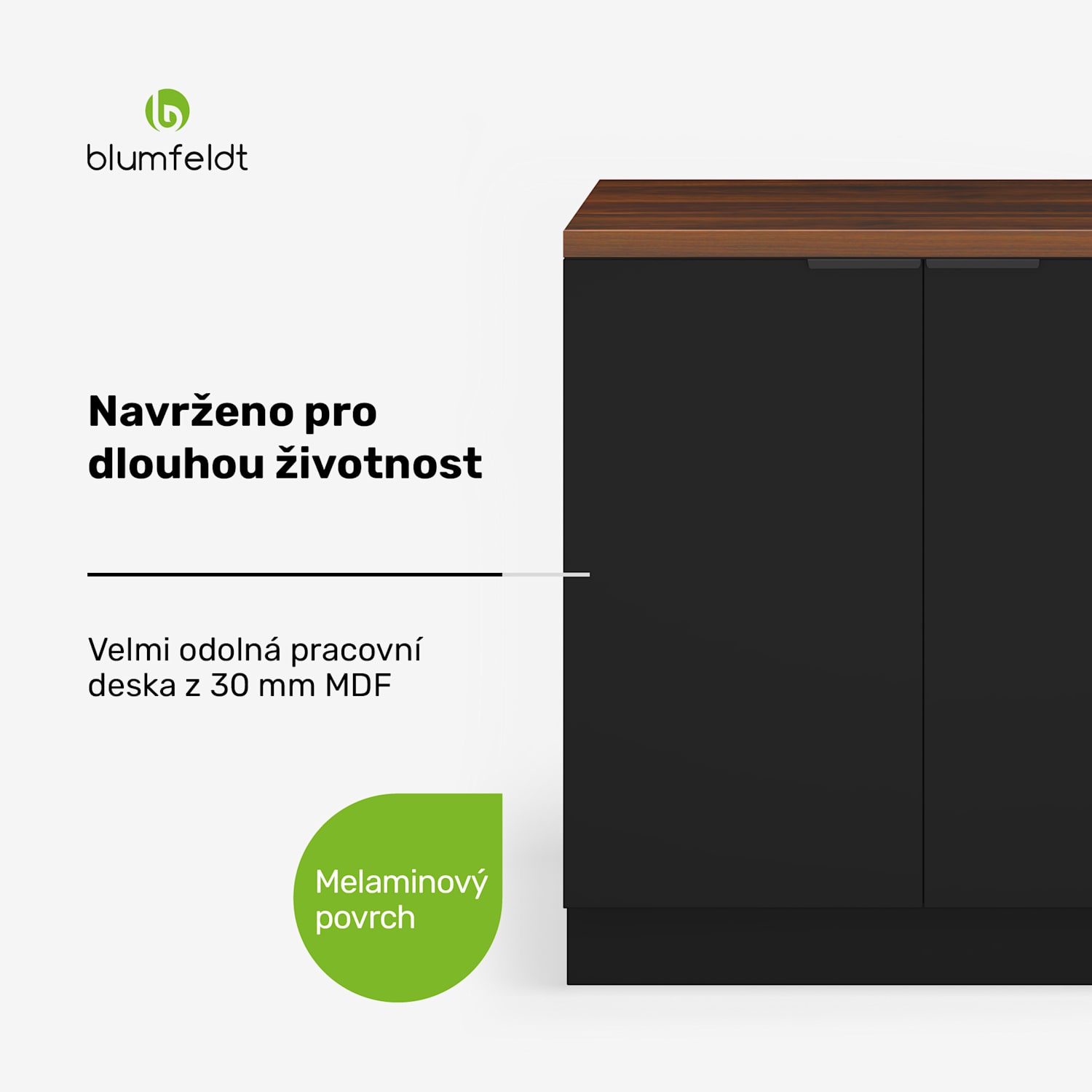 WoodVista spodní skříňka dřezu, Robustní, Soft-Close závěsy, Hliníkové rukojeti Základna dřezu 80 cm | Ořech / černá