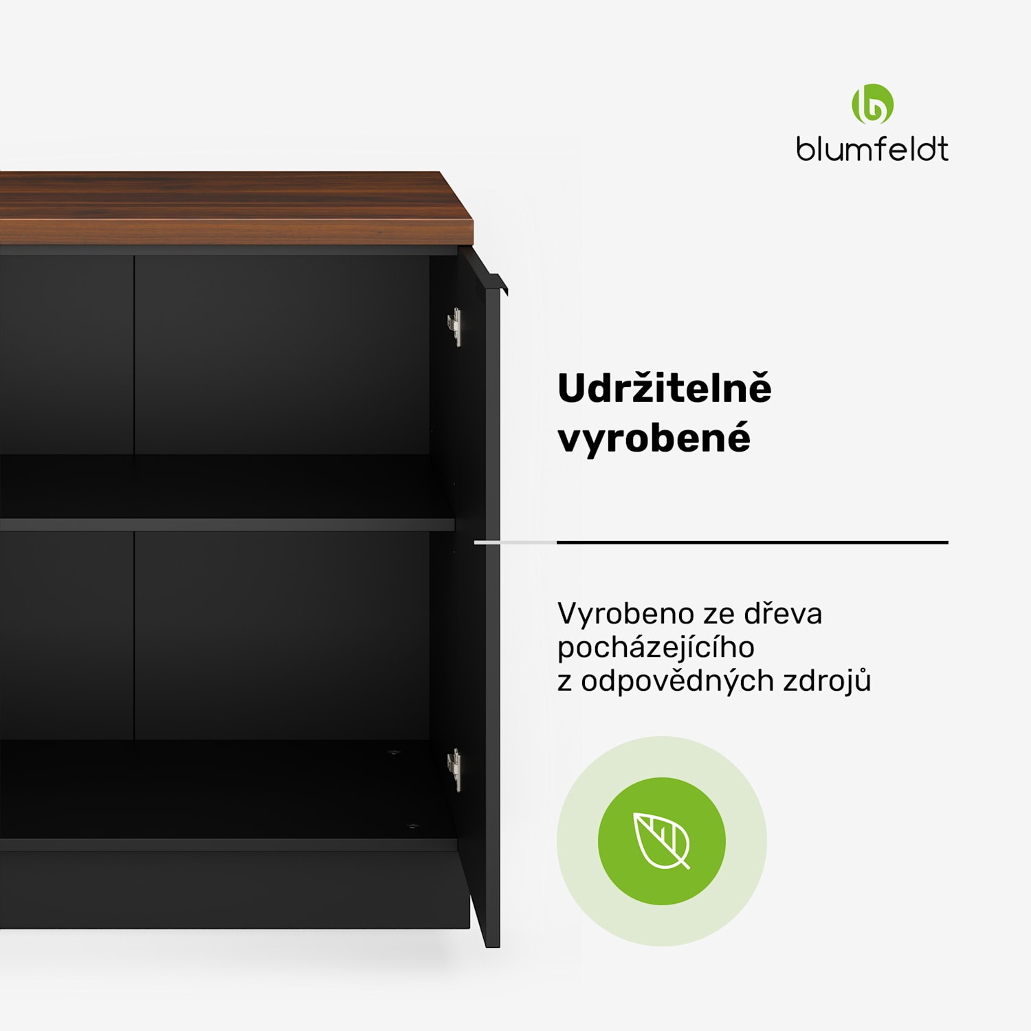 WoodVista spodní skříňka dřezu, Robustní, Soft-Close závěsy, Hliníkové rukojeti Základna dřezu 80 cm | Ořech / černá