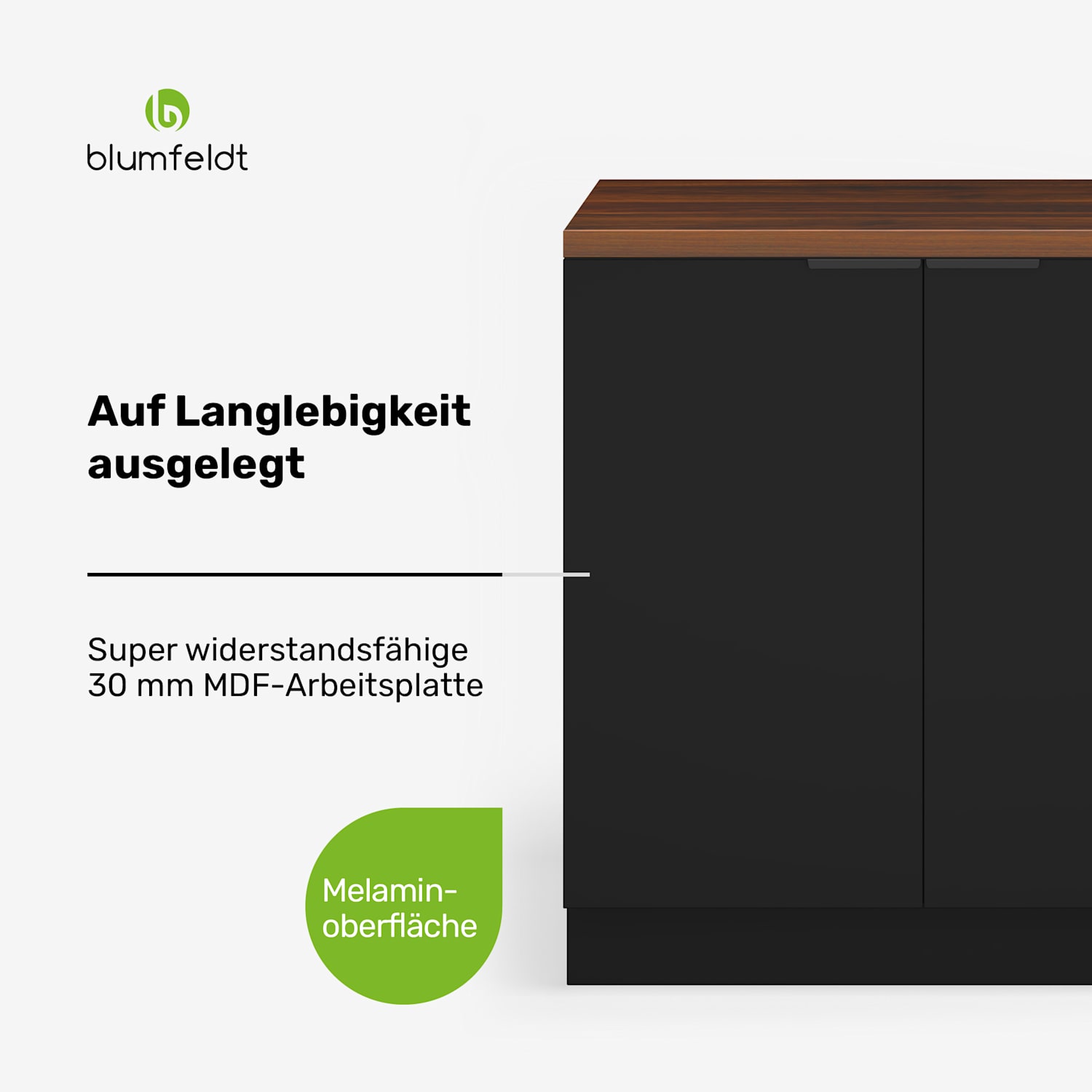 WoodVista Elément bas pour évier | Robuste | Charnières Soft-Close | poignée en aluminium Meuble sous évier 80 cm | Noyer / Noir