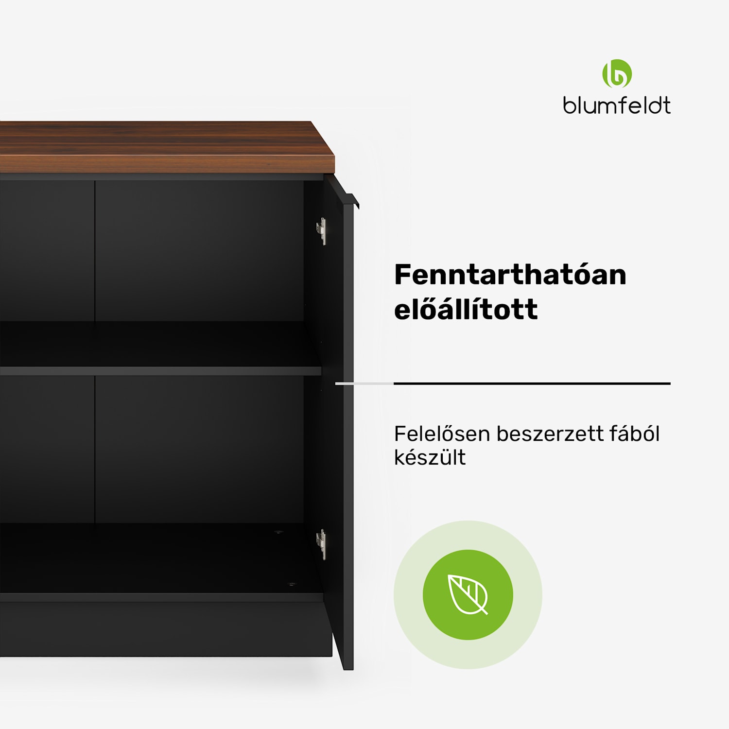 WoodVista mosogató alatti szekrény, Robusztus, Soft-Close zsanérok, Alumínium fogantyúk Mosogató alapegység 80 cm | Diófa / fekete